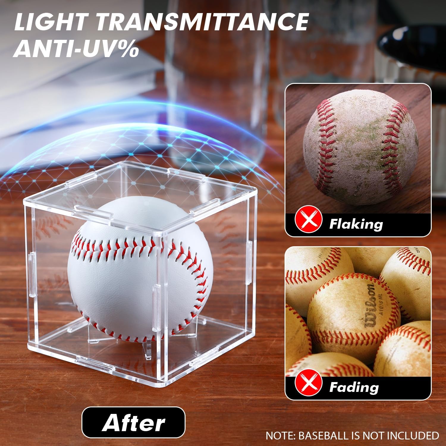 ODM 2 Pack Assembled Baseball Display Case, UV-Blocking Acrylic Baseball Holder Display Case, 3.2 Inch Cube Clear Softball Holder Box, Signed Baseballs Protector for Collectibles, Memorabilia, Tennis Ball Custom Logo Service