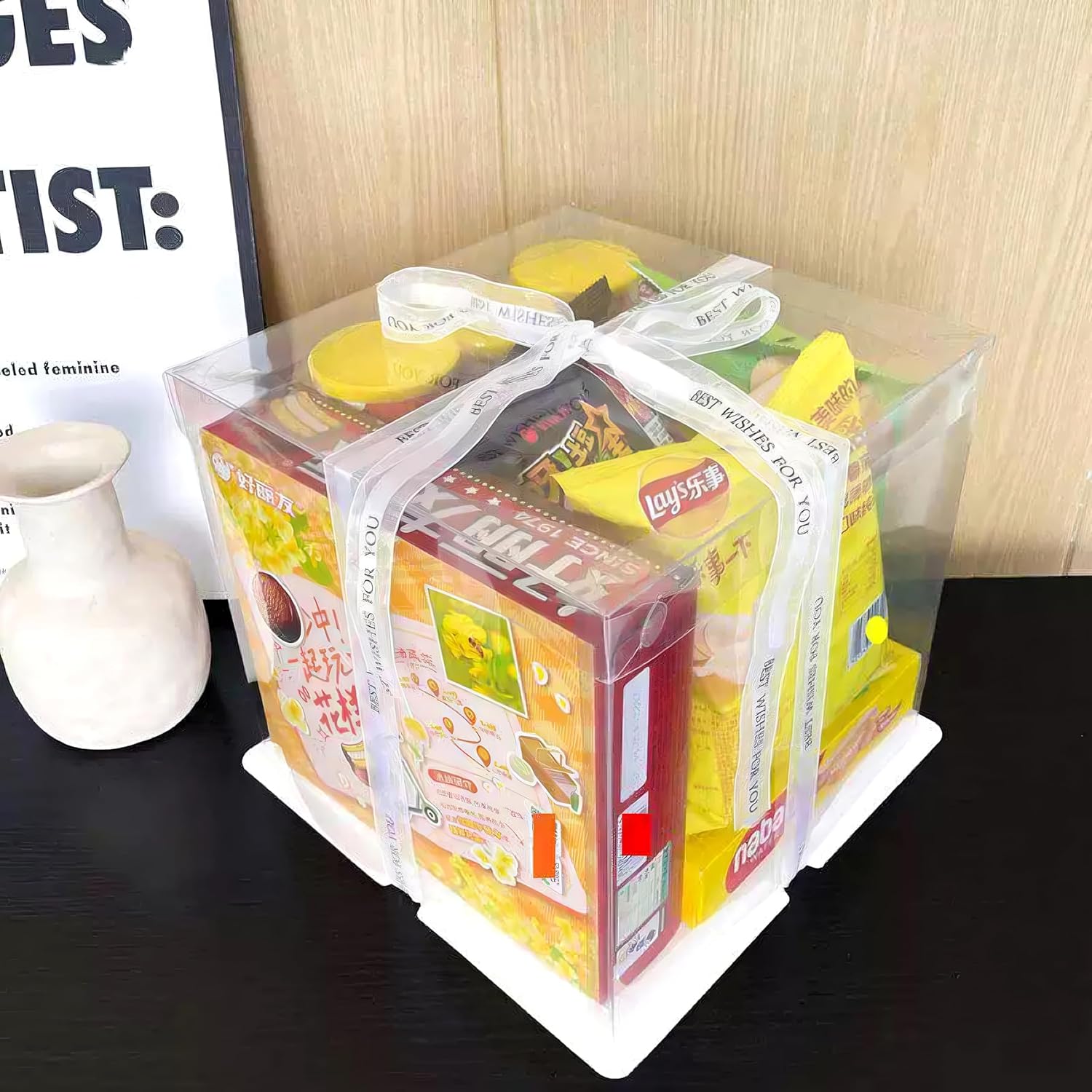 ODM 5 Pcs, 12'x12'x11' inch Food Grade Clear Plastic Display Boxes, 29.4 x 29.4 x 25 cm with Ribbon, for Cakes, Bakeries, Desserts, Birthday, Christmas and Thanksgiving Custom Mold Development