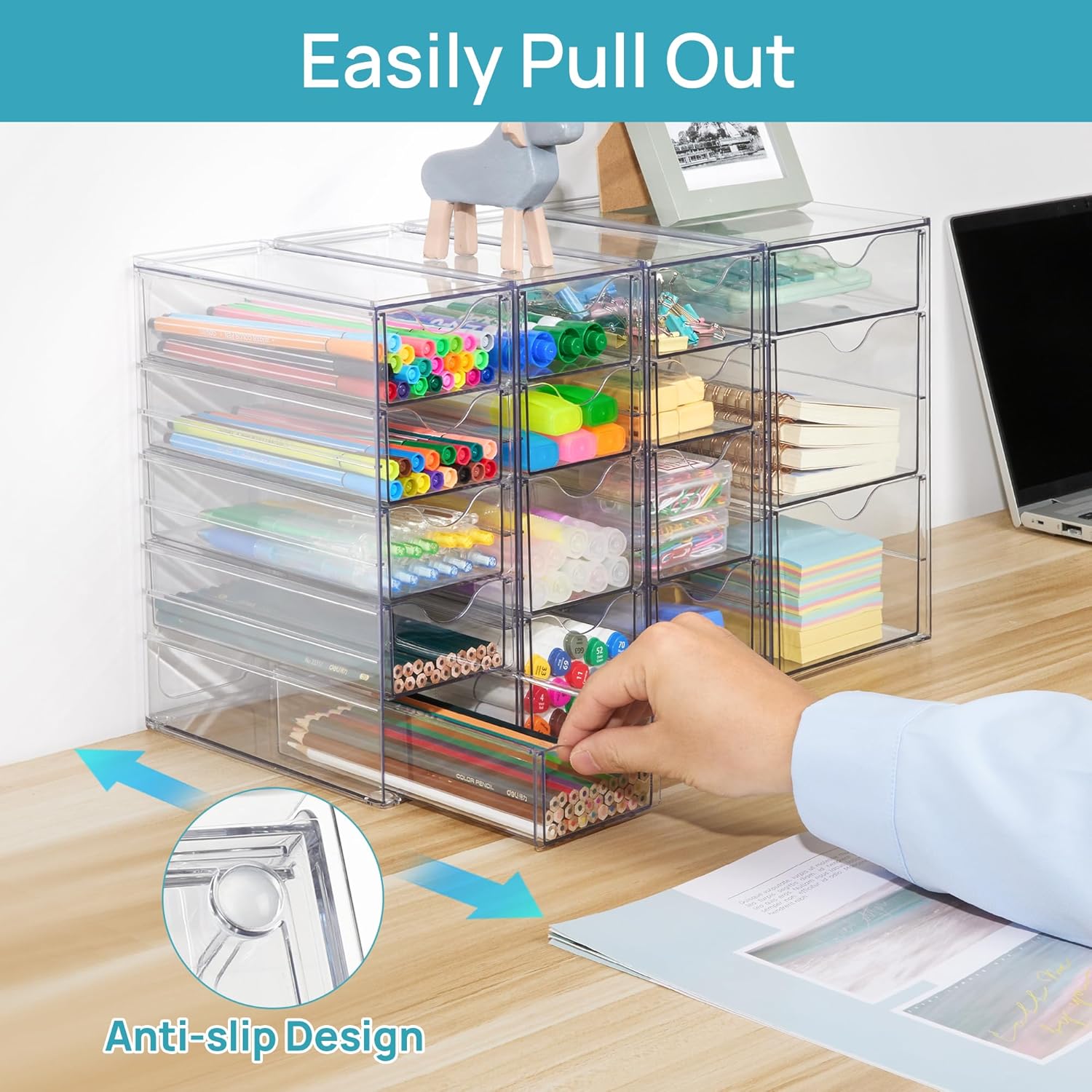 Private Label Vtopmart Acrylic Organizer with 16 Drawers (4 Set),Clear Storage Drawers for Office Supplies,Desk Organization and Storage for Makeup,Jewelry,Art Crafts Custom Logo Service
