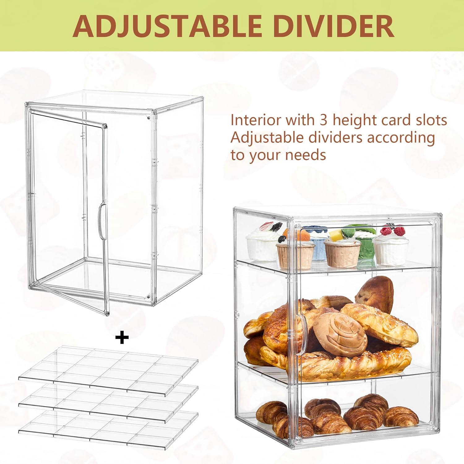 Wholesale OEM ODM Pastry Display Case,Bread Box for Kitchen Countertop,4 Layers Adjustable Clear Bread Storage with Magnetic Door Bakery Pastry Display15.5x11.4x9.8inch，1 Pack Factory & Supplier