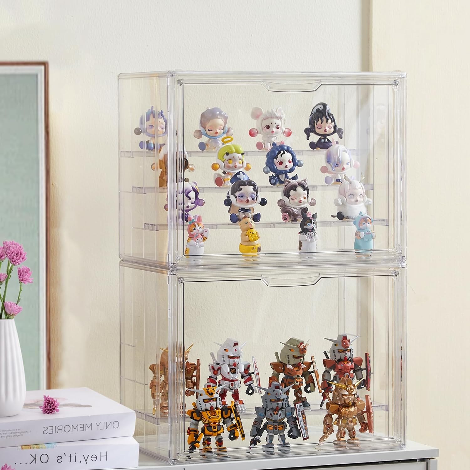 Wholesale OEM ODM Clear Acrylic Display Case Upgrade 4 Tier Figure Display Case with 3 Movable Plates, Stackable Display Box Showcase with Magnetic Door for Collectibles (Large-2pack) Factory & Supplier