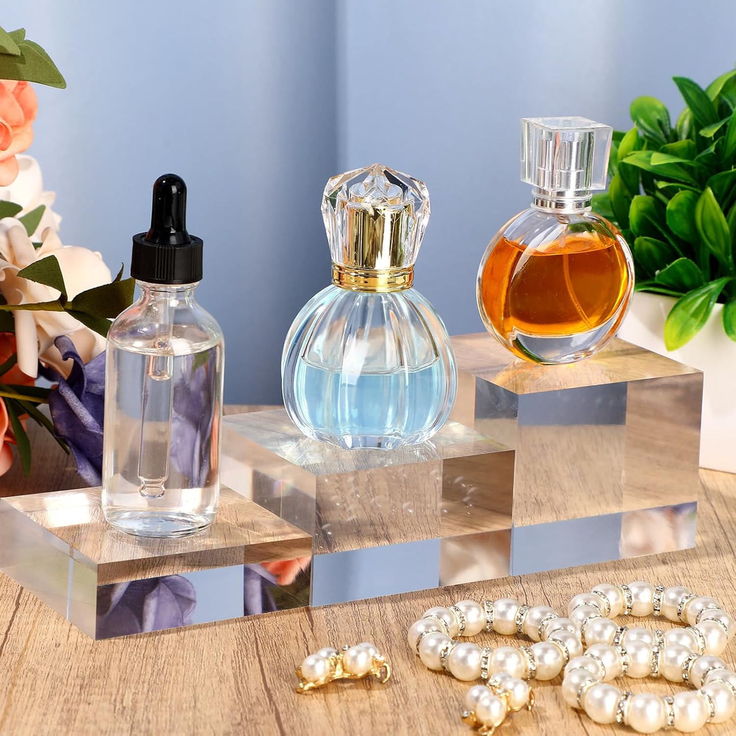 ODM Geelin 6 Pcs Acrylic Square Display Block Clear Polished Acrylic Cube Solid Display Risers Stands for Display Pedestal Stand for Jewelry Perfume Collection, 3 Size Custom Logo Service