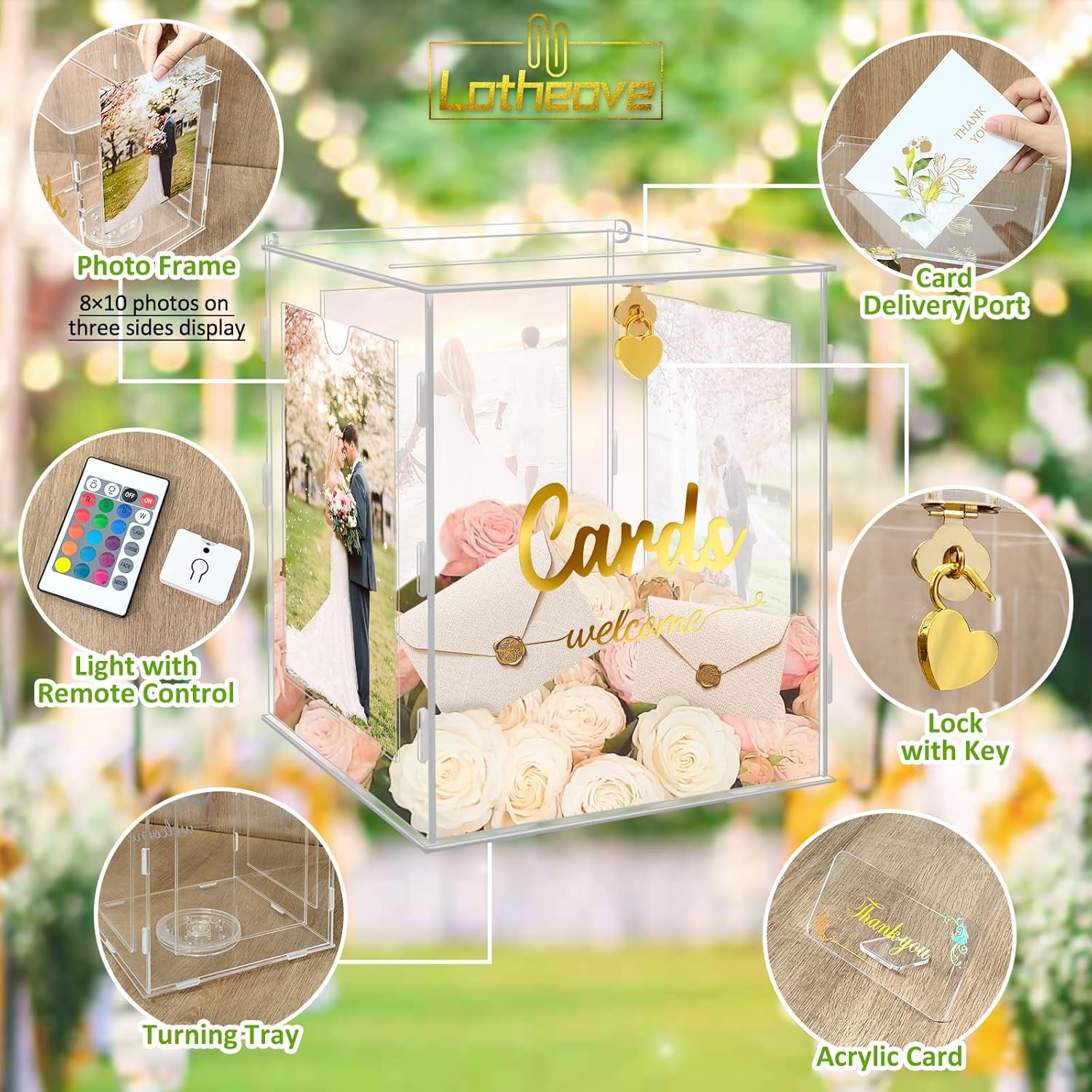 ODM Acrylic Wedding Card Box with Picture Frame, Acrylic Card Box with Slot, Clear Gift for Wedding Reception Anniversary Graduation Birthday Party Baby Shower Custom Mold Development
