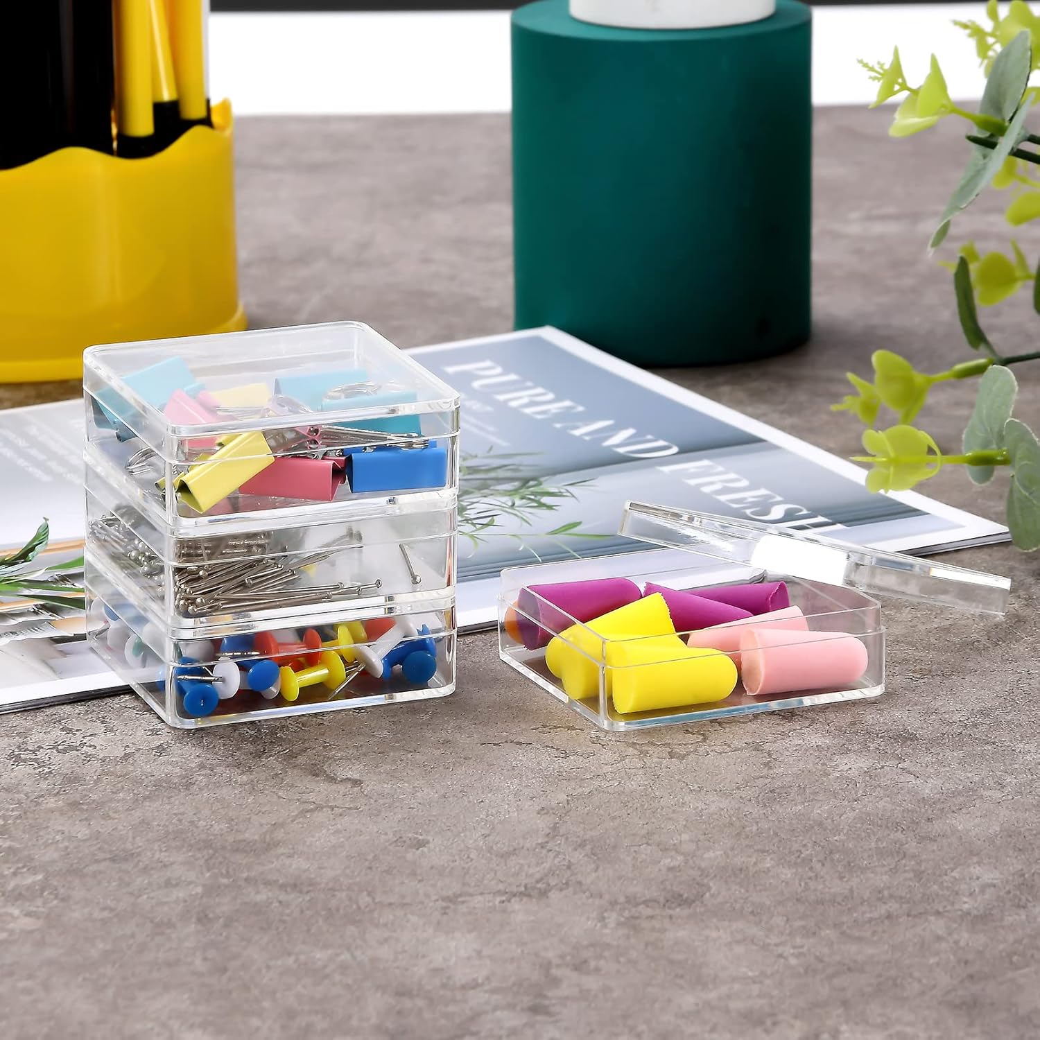 Private Label Small Acrylic Box Clear 6 Pack 2.4x2.4x0.79 Inches Min Clear Plastic Square Containers with Lid for Candy, Pill, Tiny Jewelry Beads, Coins Custom Logo Service