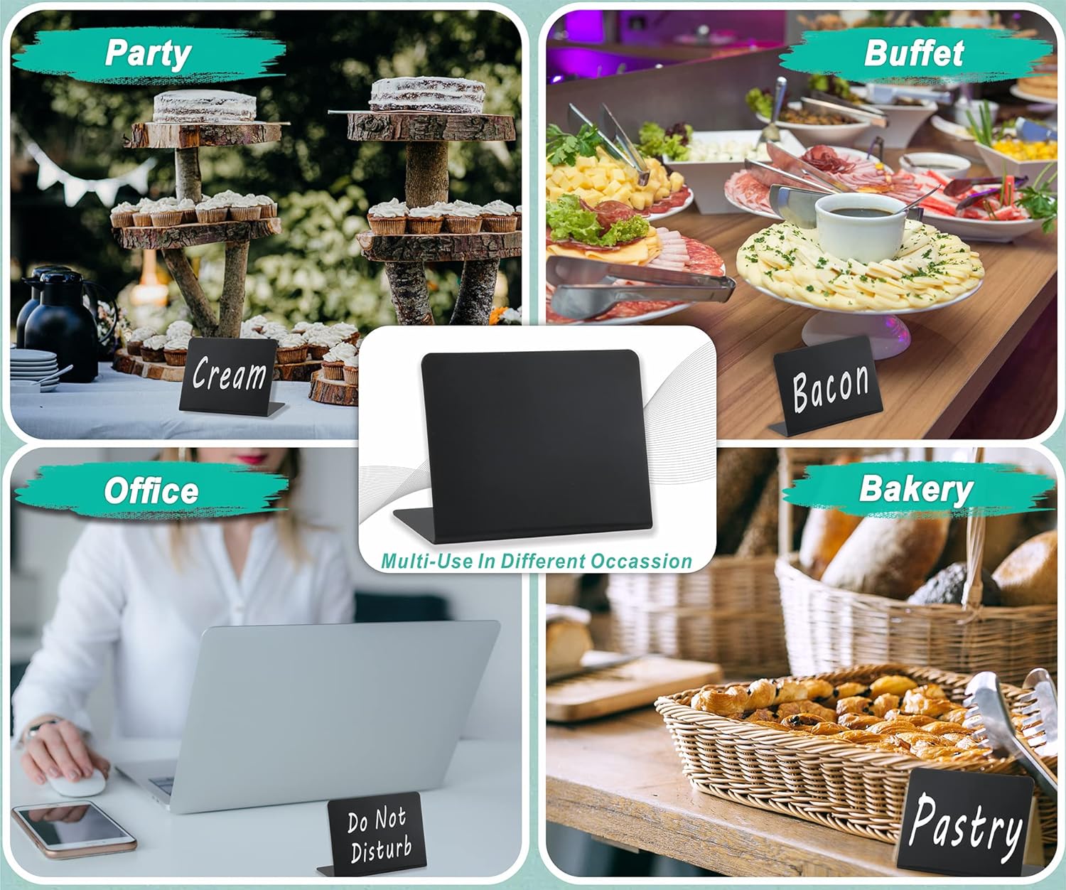 Wholesale OEM ODM 54-Piece Set of Mini Chalkboard Signs for Food: 20 Erasable Chalk Board Table Sign Labels, 2 White Markers, 32 Removable Stickers, Display Stand Tags for Buffet, Party, Wedding, Bakery, Tabletop Menu Factory & Supplier