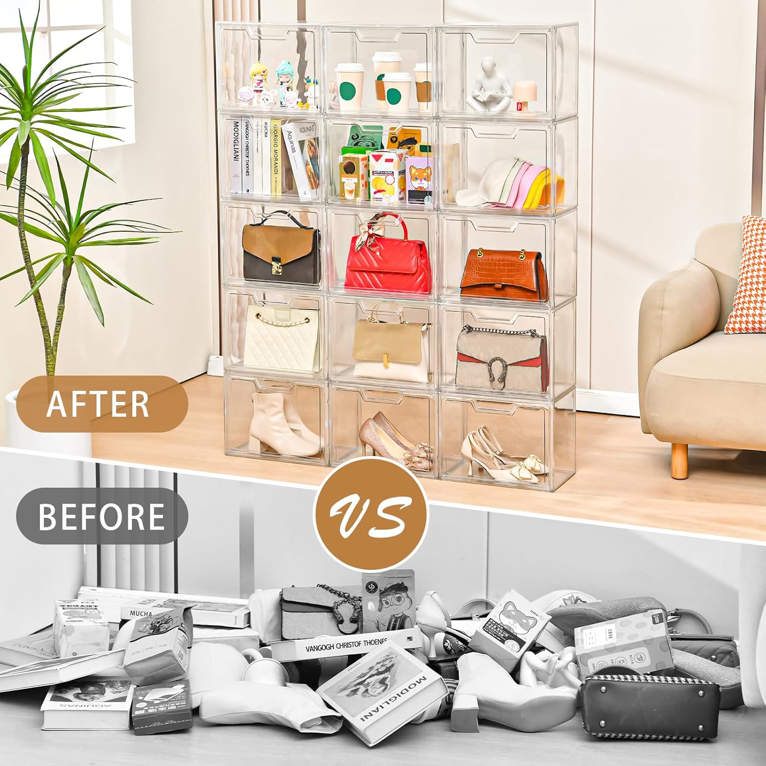 Private Label Stackable Storage Bins,Clear Acrylic Display Case, Acrylic Boxes with Lids, Stackable Storage for Handbags & Purse, Magnetic Lid Storage Bins for Home Organization-1 Pack Custom Mold Development