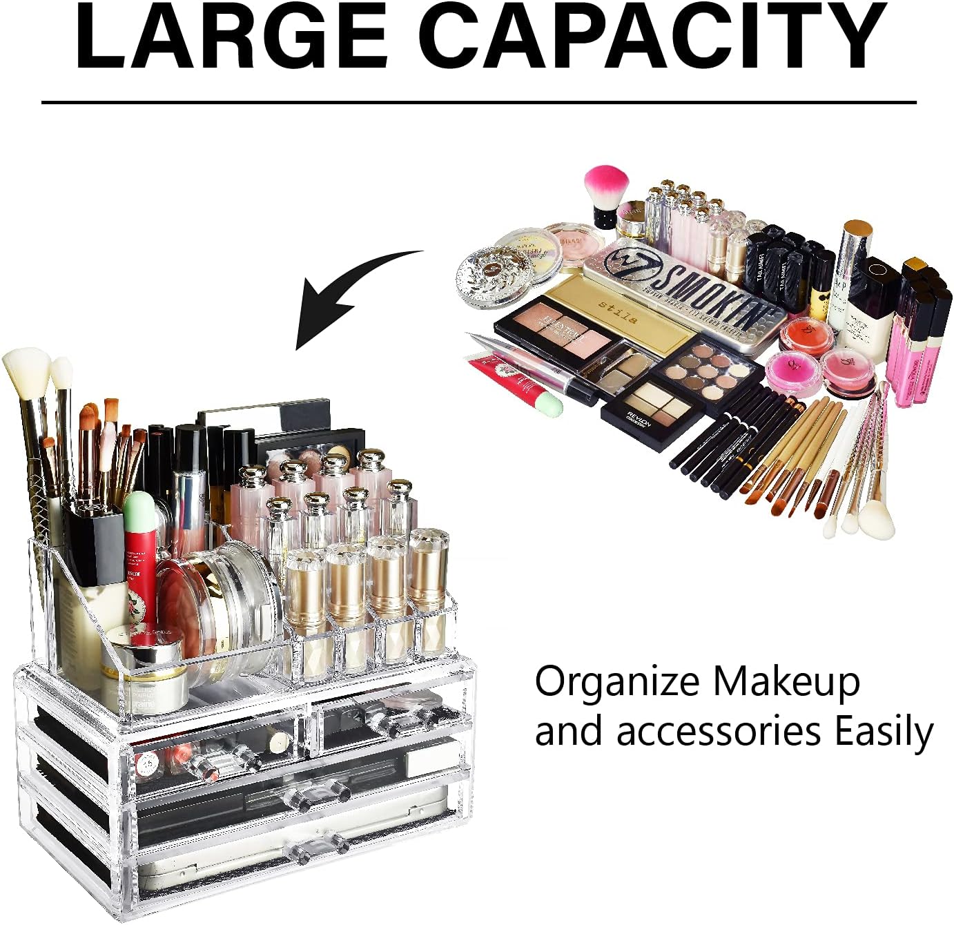 Private Label Ikee Design Acrylic Makeup Organizer with 4 Drawers and Removable Top Lipstick Holders, Ideal for Make-up or Accessories,Enhance Your Vanity or Bathroom with Clear Design for Quick Visibility Factory Direct Price