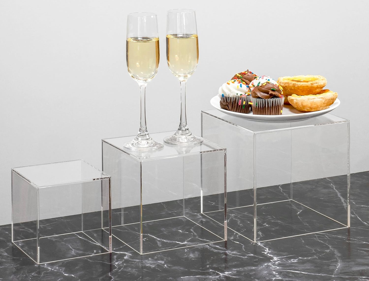 ODM Red Co. Crystal Clear Acrylic Cube Display Nesting Riser Stands with Hollow Bottoms | Transparent - 3-Pack Custom Logo Service