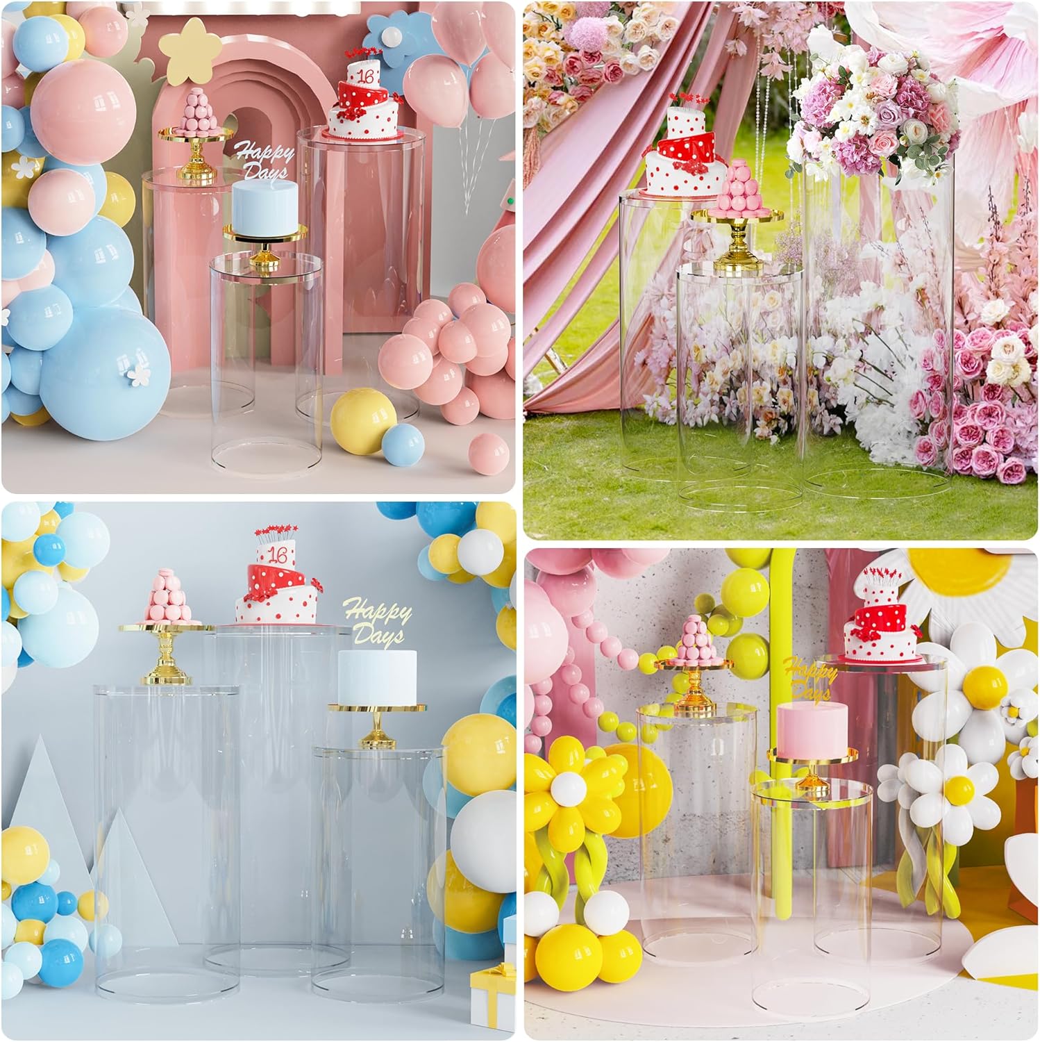 Private Label Wokceer Cylinder Pedestal Stands for Party 3Pcs Large Round Cylinder Tables for Parties Pedestal Stand Display Plinth Pillars for Wedding Birthday Party Art Decor 35.4"",29.5"",23.6"" H, Clear D OEM Wholesale Manufacturer