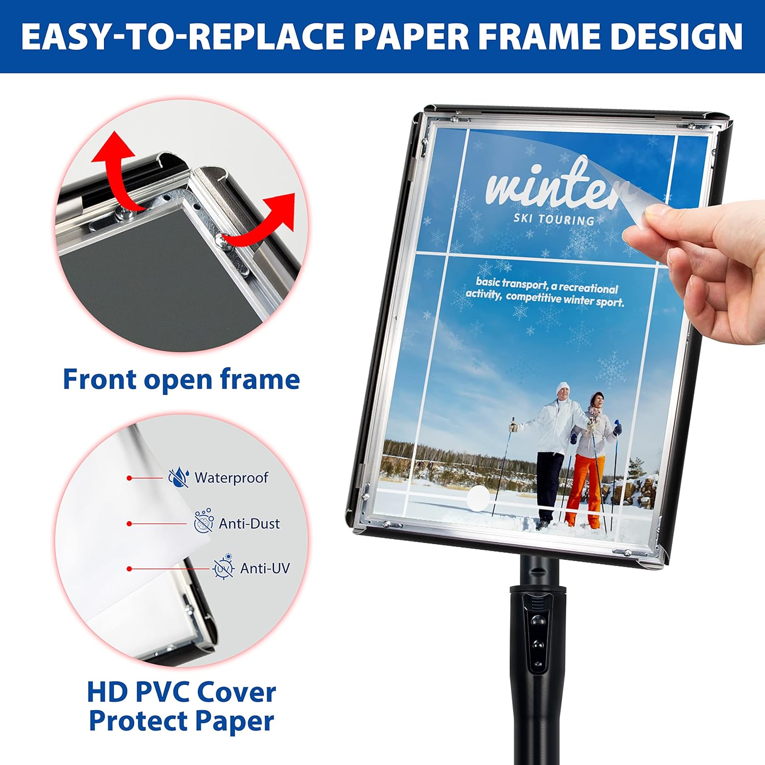 Private Label 6Packs 8.5x11 Inch Adjustable Pedestal Poster Sign Stand, Heavy Duty Floor Standing Sign Holder Stand Aluminum Snap Open Frame for Vertical and Horizontal View Sign Displayed(Black) OEM Wholesale Manufacturer