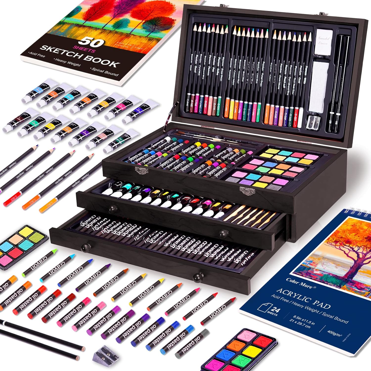ODM 175 Piece Deluxe Art Set with 2 Drawing Pads, Acrylic Paints,Crayons,Colored Pencils,Paint Set in Wooden Case,Professional Art Kit,Art Supplies for Adults,Teens and Artist,Paint Supplies Custom Mold Development