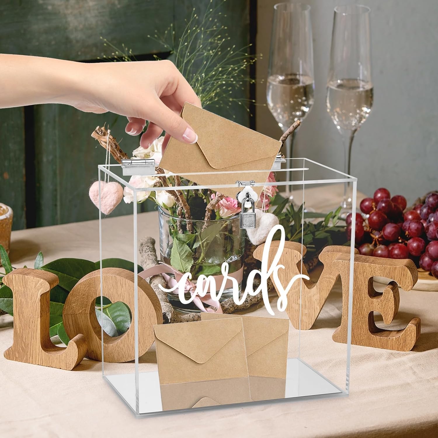Private Label Hooqict Clear Acrylic Card Box with Lock and Slot, Thick DIY Wedding Card Box for Wedding Reception, Large Acrylic Gift Box Wedding Money Box for Party Graduation Decorations Wholesale Manufacturer
