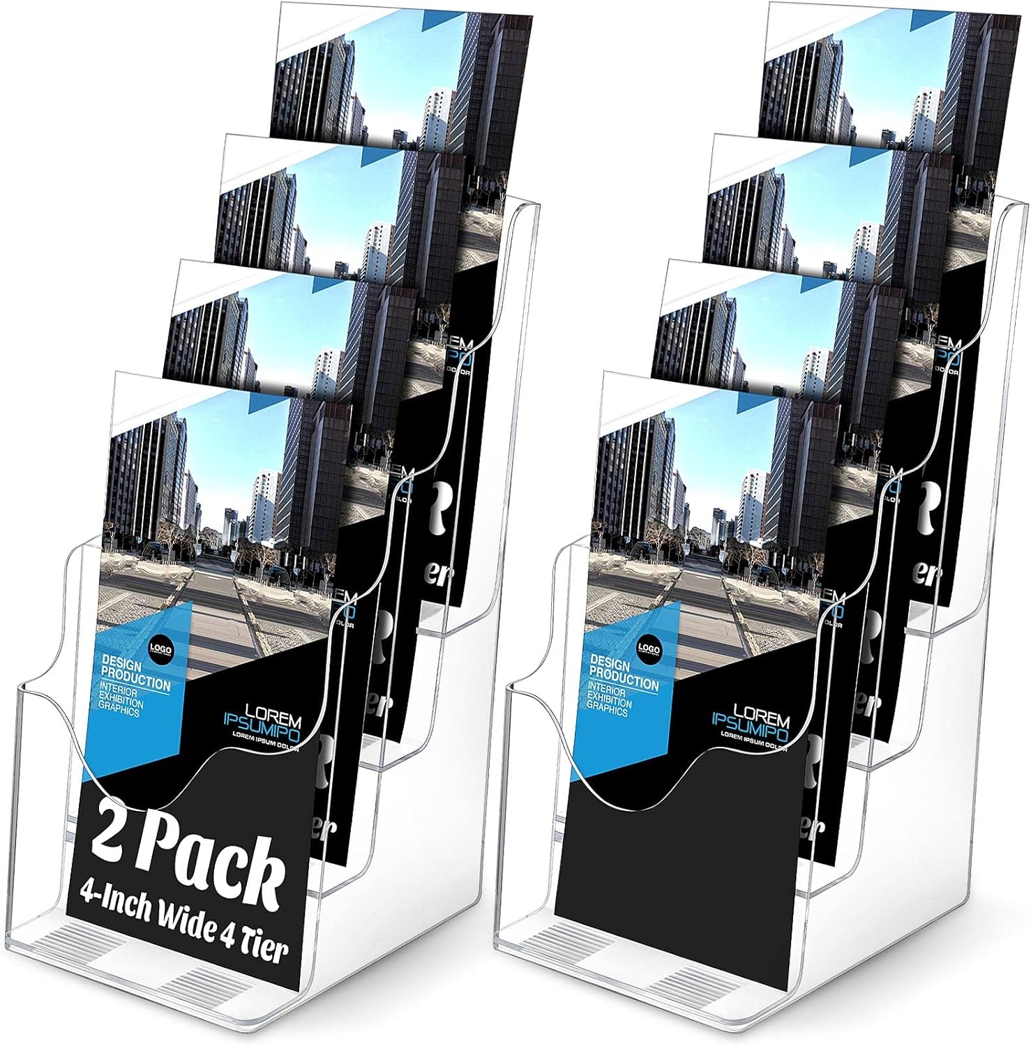 Crtiin 2 Pieces Acrylic Brochure Holder Display Stand,4 Tier Clear Pamphlet Flyer Holder,Acrylic Magazine Clear Organizer for Wall Mount or Countertop