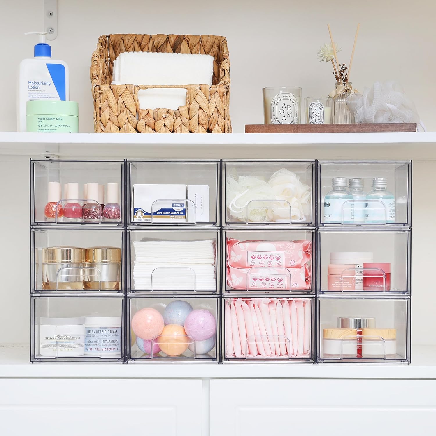 Private Label Vtopmart 2 Pack Clear Stackable Storage Drawers, 4.4'' Tall Acrylic Bathroom Makeup Organizer,Plastic Storage Bins For Vanity, Undersink, Kitchen Cabinets, Pantry, Home Organization Custom Logo Service
