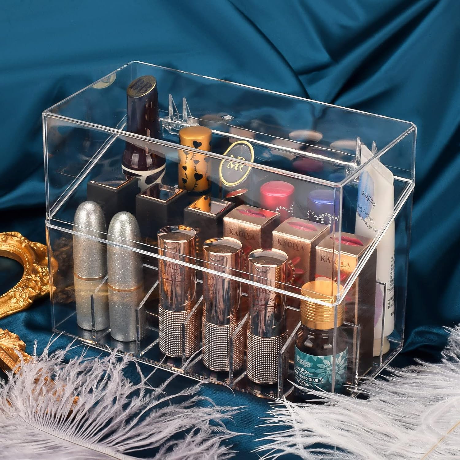Private Label ATOMUS Lipstick Holder Display Case, 18 Slots Lipstick Organizer Storage with Dust Cover Transparent Acrylic Cosmetic Makeup Lipgloss Rack Holder Custom Logo Service