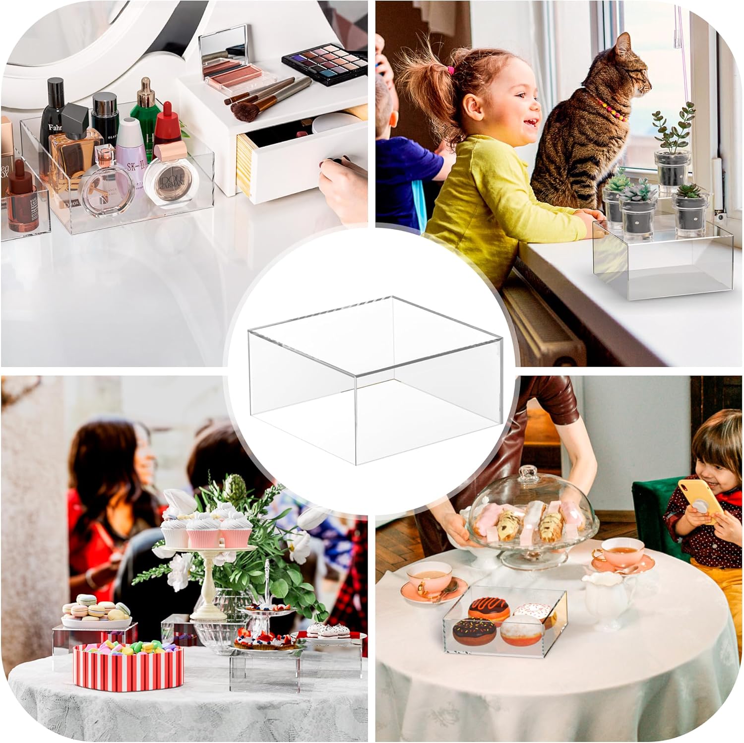 ODM Acrylic Dessert Stand,Buffet Risers, Food Risers, Multi-Purpose Cake Stand for Parties, Weddings, Birthdays, Catering, Jewelry, and Collectibles Acrylic Cube Boxes Display Nesting Risers with Hollow Bottoms(Clear, 6"x7"x8") Custom Logo Service
