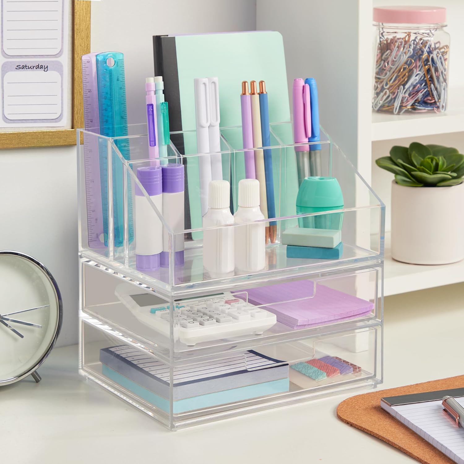 Private Label STORi Chloe Stackable Clear Makeup Brush Holder and Drawer Organizer Set, Organize Brushes, Cosmetics, and Beauty Supplies, Made in USA Factory Direct Price