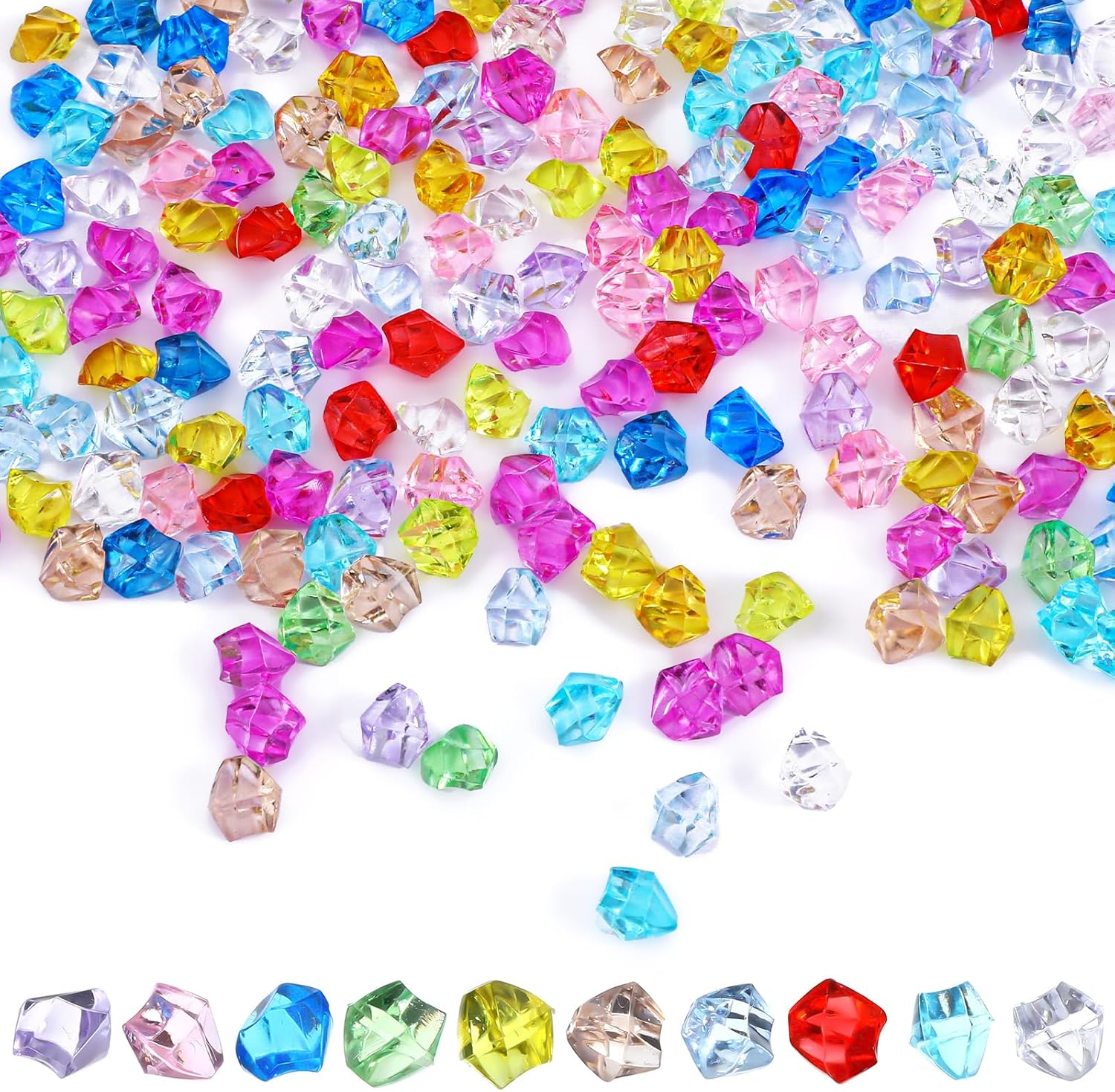 400 Pcs Fake Ice Multicolor Acrylic Ice Cubes Set Fake Crushed Ices Rocks Crystals and Gems for DIY Party Wedding Centerpiece Table Scatter Prop Display Arts Crafts Vase Fillers 0.31 × 0.35 Inch