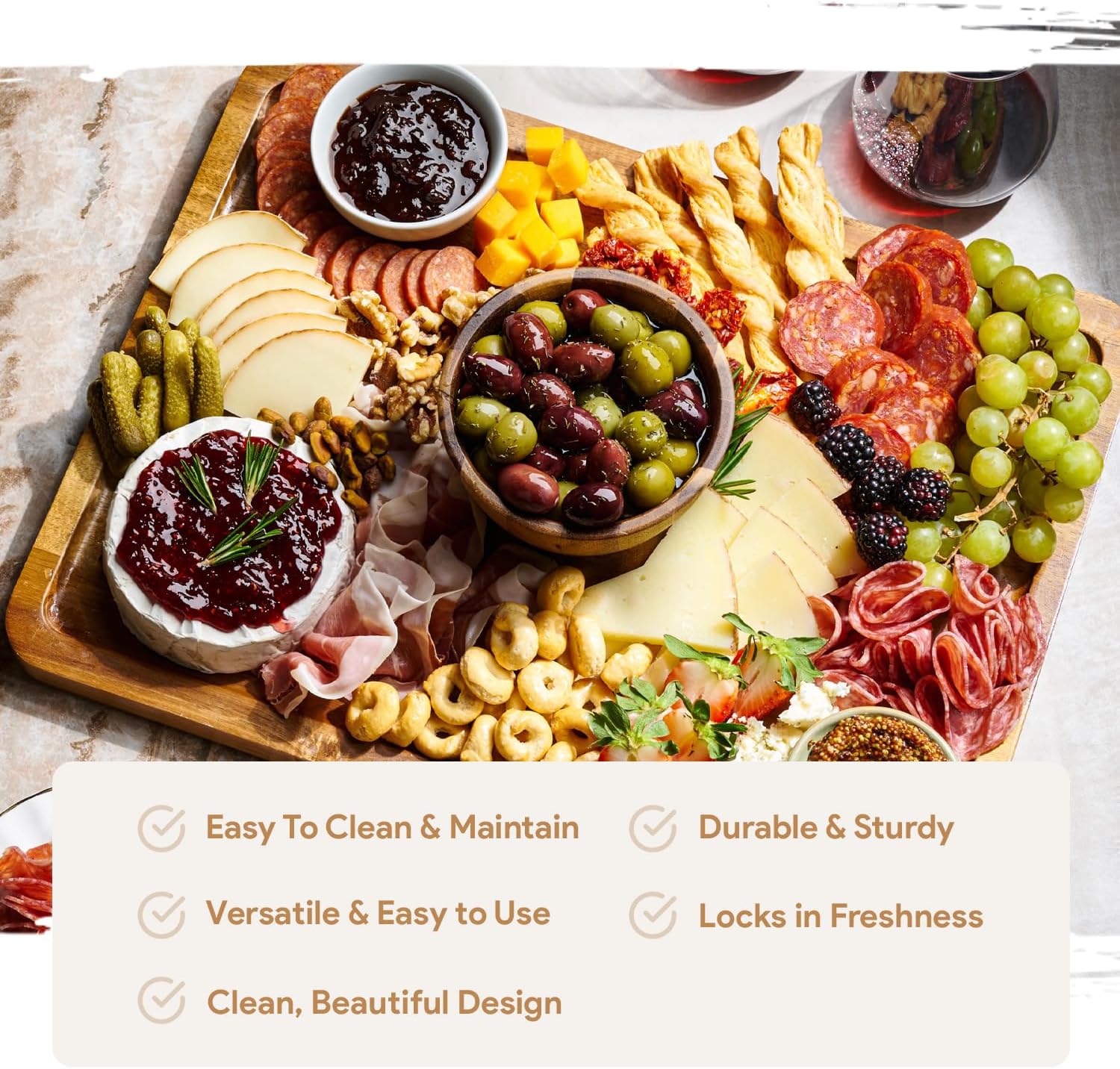 Wholesale OEM ODM Acacia Wood Cake Stand with Lid - Rectangular Cake Holder, 2-in-1 Dessert Table Display Set & Charcuterie Board for Cheese, Chips, Fruit Platter, Large Acrylic Cake Dome Cover, No Glass Factory & Supplier