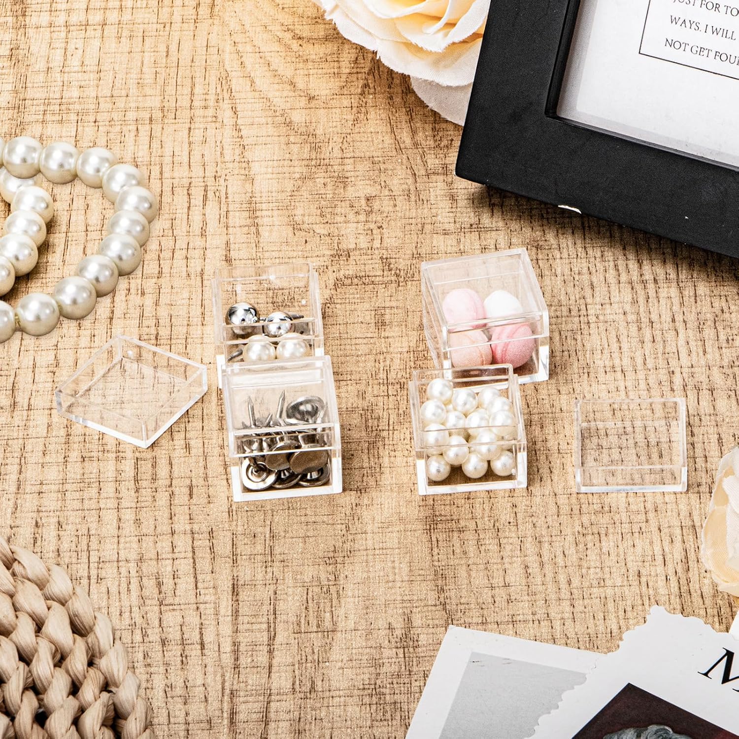 ODM Acrylic Box with Lid, Jewelry Box 50 Pack Small Square Acrylic Container Tiny Plastic Square Cube Containers with Lid Min Storage Box 1x1x0.8 Inch/25X25X20mm for Candy Pill and Tiny Jewelry Custom Logo Service
