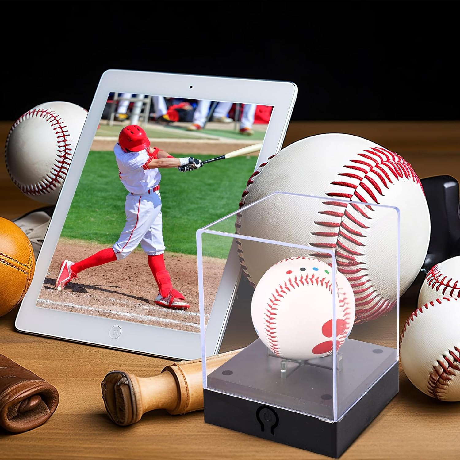 ODM Softball Case with Led Light, 5.9x4.3x4.3in Premium Ball Acrylic Display Cube Light Up Baseball Clear Box Practical Uv Protected Holder Stand Accessories for Golf Billiards Memorabilia(Black) Custom Logo Service