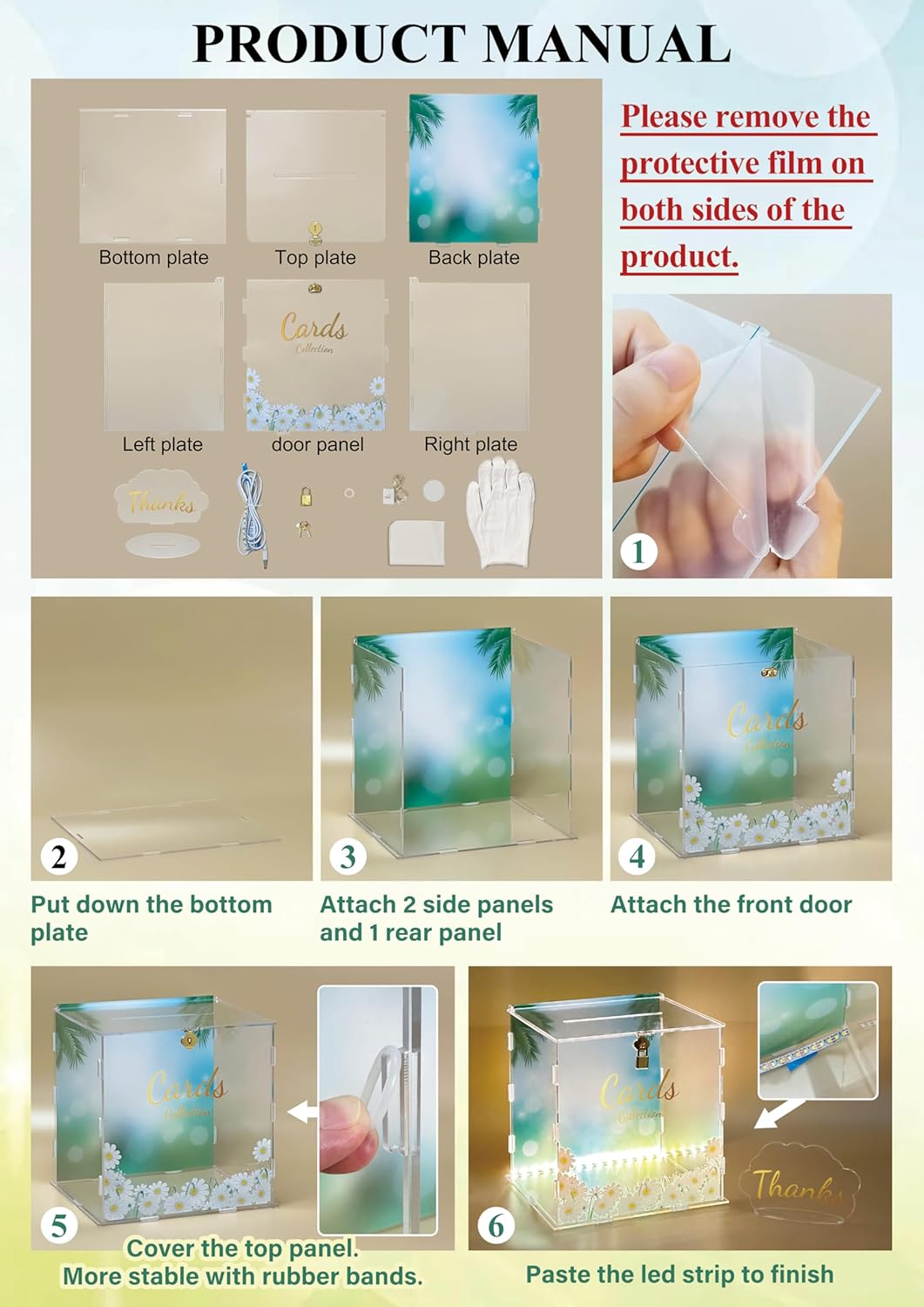 Private Label Card Box for Wedding,Acrylic Birthday Card Box Letter Envelope Holder with Lock and Slot for Reception Wedding Birthday Party Baby Shower Anniversary Ecommerce Ready Product