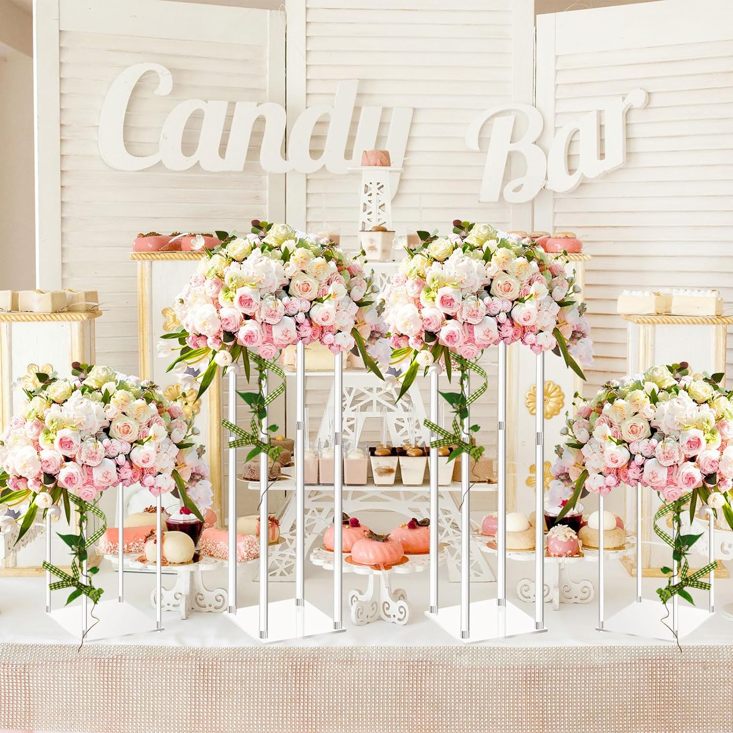 Private Label Geetery 4 Pieces Tall Acrylic Vase Wedding Centerpieces Clear Flower Stand Column Geometric Floral Vase Elegant Display Holder for Birthday Party Wedding Table Decorations (20 Inch) OEM Wholesale Manufacturer