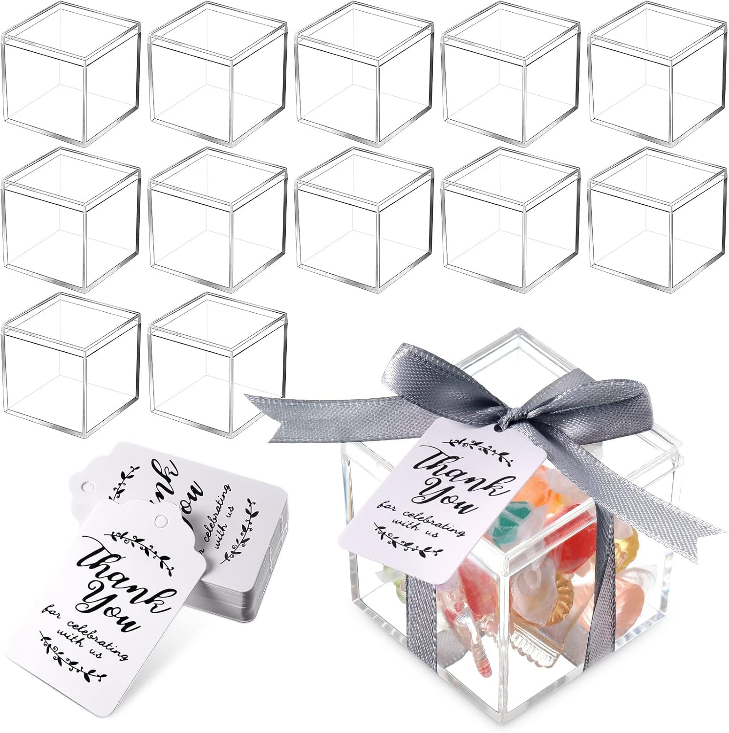 Maitys 50 Pcs Acrylic Boxes 2.2 x 2.2 x 2.2 Inch Clear Wedding Guest Favor Containers Plastic Square Cube with Lid Mini Acrylic Display Box for Wedding Bridal Shower Souvenir Party Gifts
