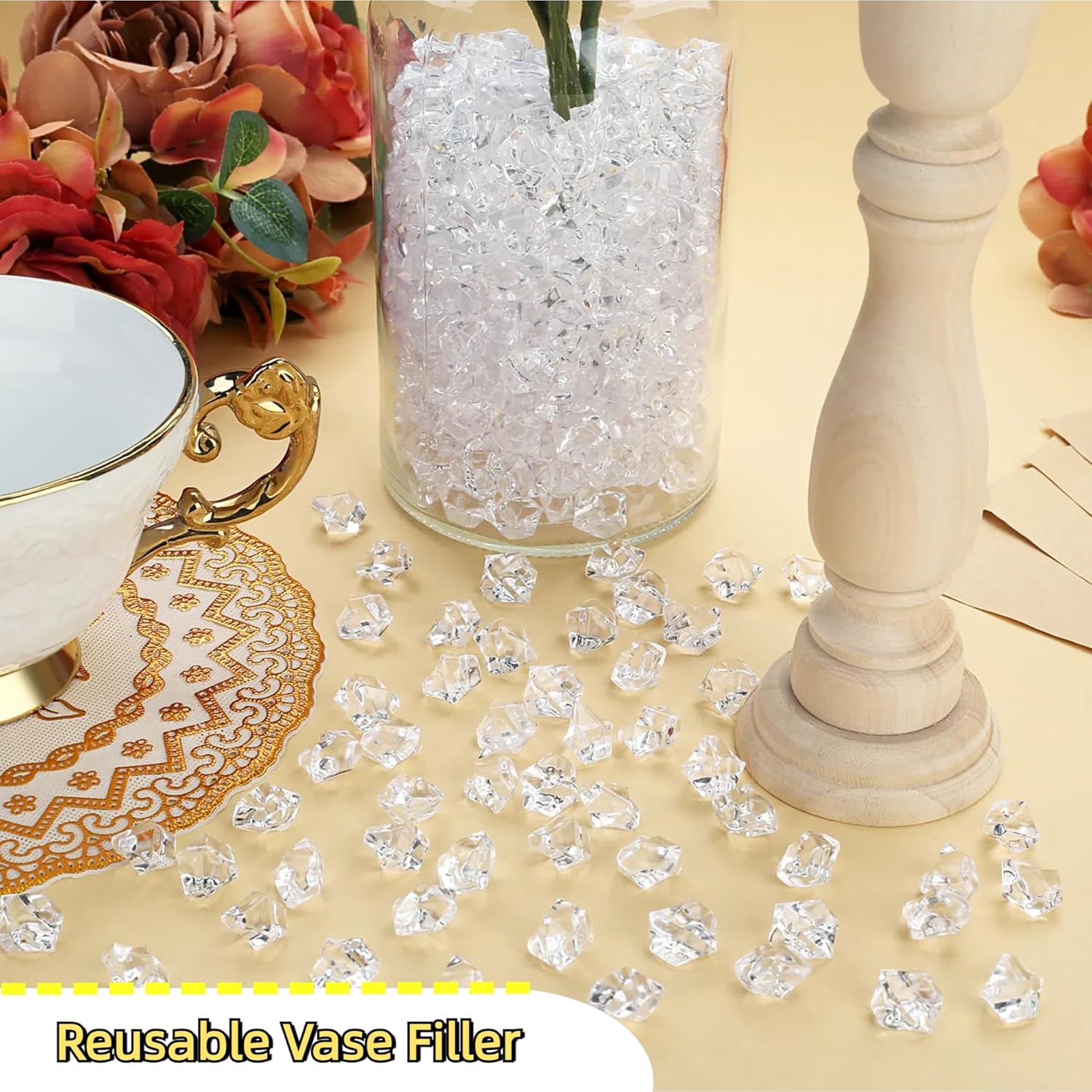 ODM YATOJUZI 500pcs Fake Ice Cubes Clear Acrylic Crushed Rocks Vase Fillers Plastic Diamonds Gems for DIY Party Wedding Centerpiece Table Scatter Prop Display 0.5" (Only Clear) Custom Logo Service