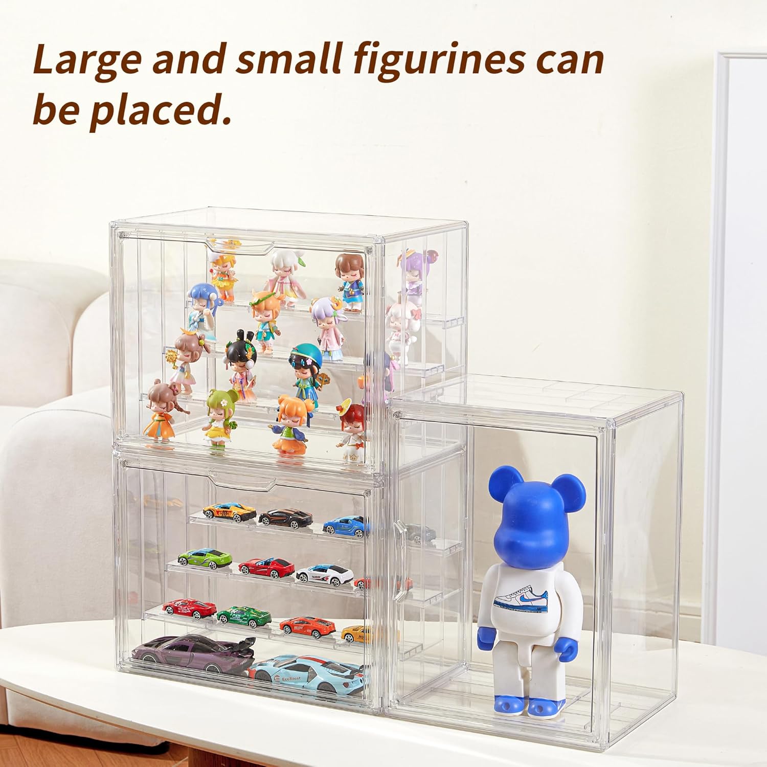 ODM Display Case for Collectibles 4 Layer Updated Adjustable Acrylic Display Case with Magnetic Door Clear Stackable Display Box Hobby Display Cases for Figures, 1 Pack Custom Logo Service