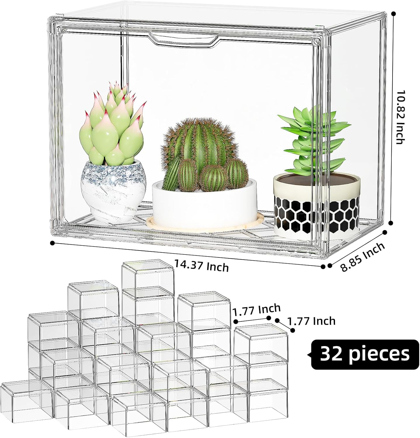 Wholesale OEM ODM JOYZAN Acrylic Display Case 2 Pack Display Boxes for Collectibles, Figure Display Case with Magnetic Door, Stackable Clear Box with Moveable Cylindrical Modules for Popmart, Funko, Doll Factory & Supplier