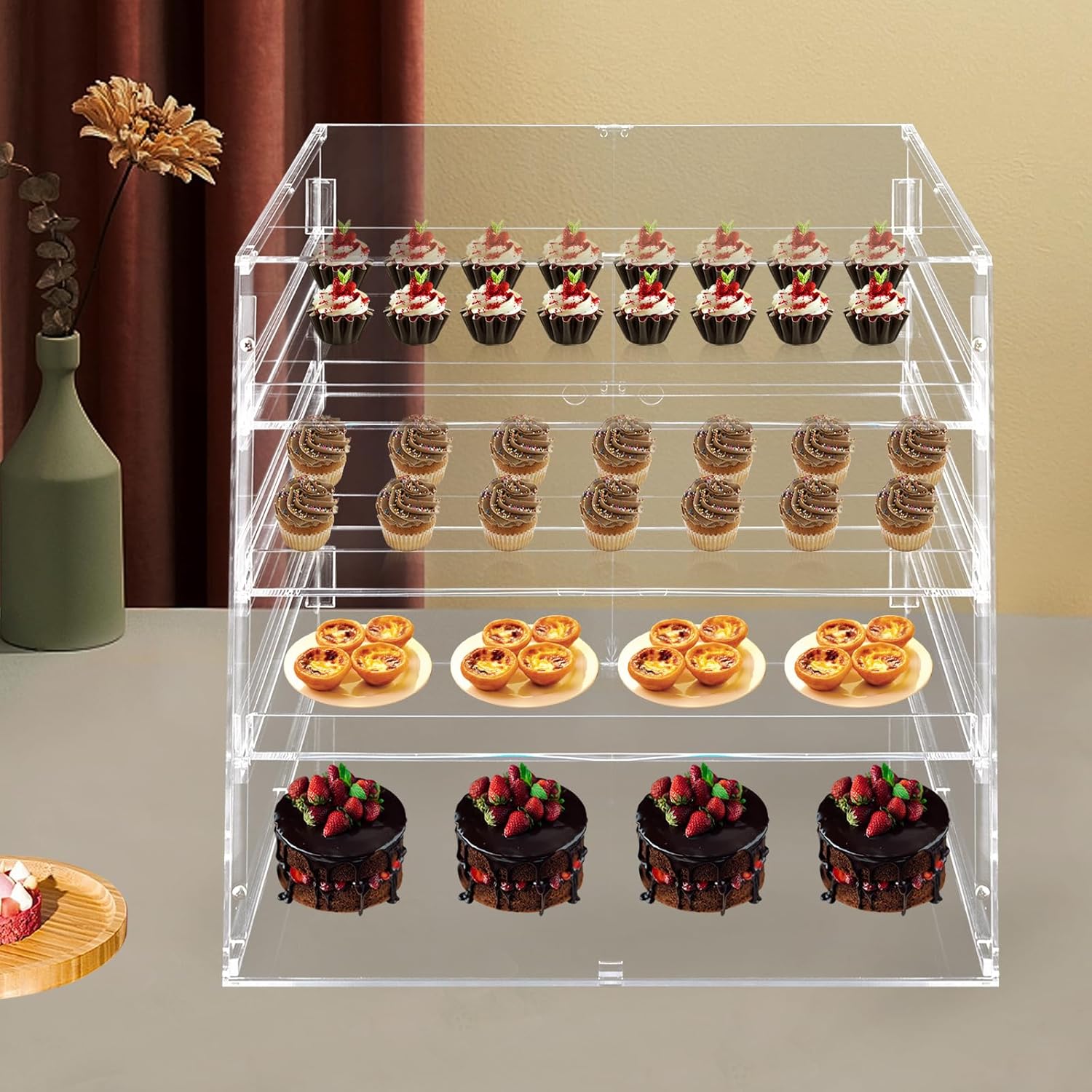 Wholesale OEM ODM Clear Acrylic Pastry Display Case, Bakery Display Case Countertop 3-Tier Commercial Countertop Display Case Large Display Box Bread Display Case (L 18.7" × D 17.71"× H 17.71") Factory & Supplier