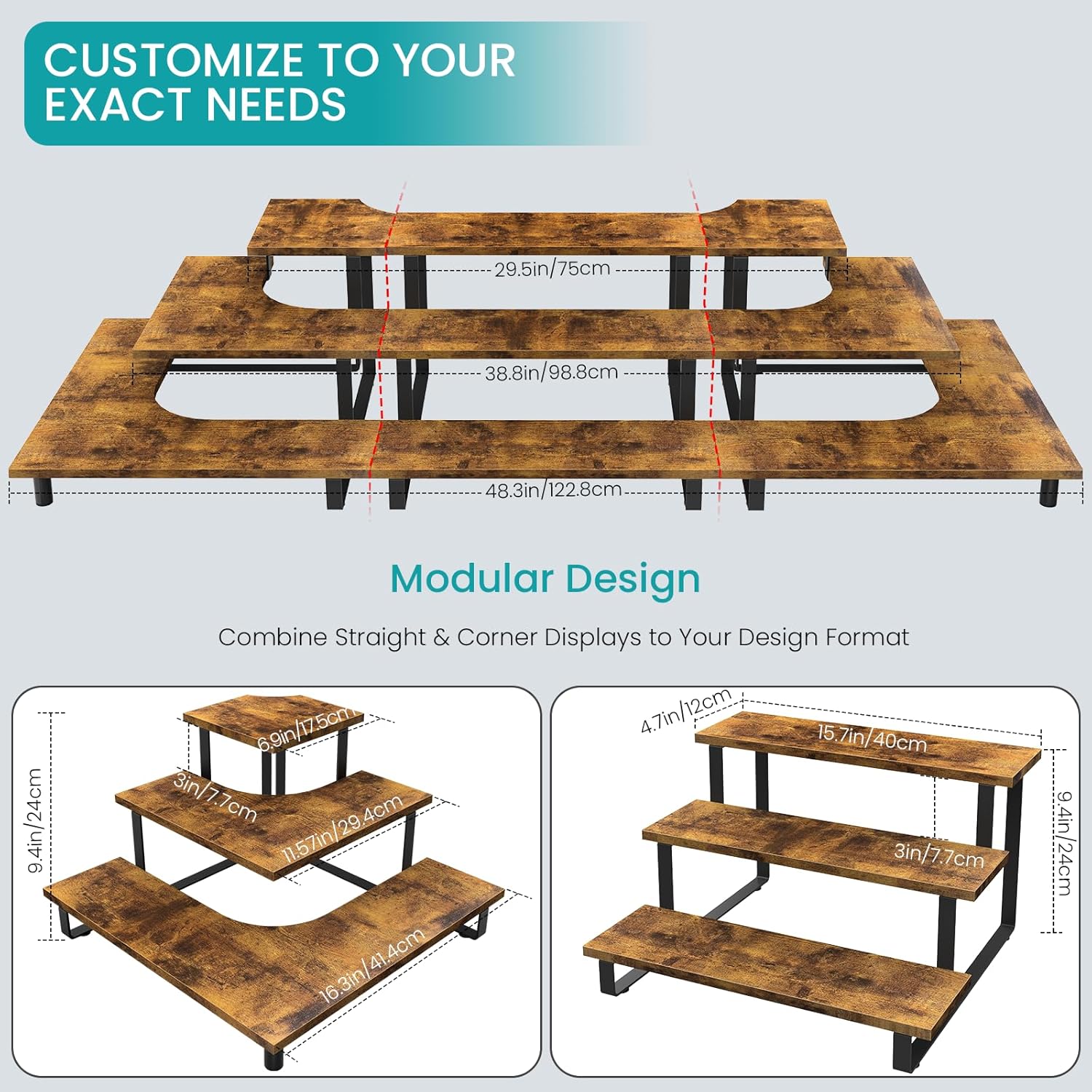 Wholesale OEM ODM ELITEROO 3 Tier Wooden Display Rack, Portable Products Display Stand, 3 Step Straight Display Shelves for Retail Table Top, Counter Top, Craft Shows, Farmers Market, Tradeshows, Vendors Factory & Supplier