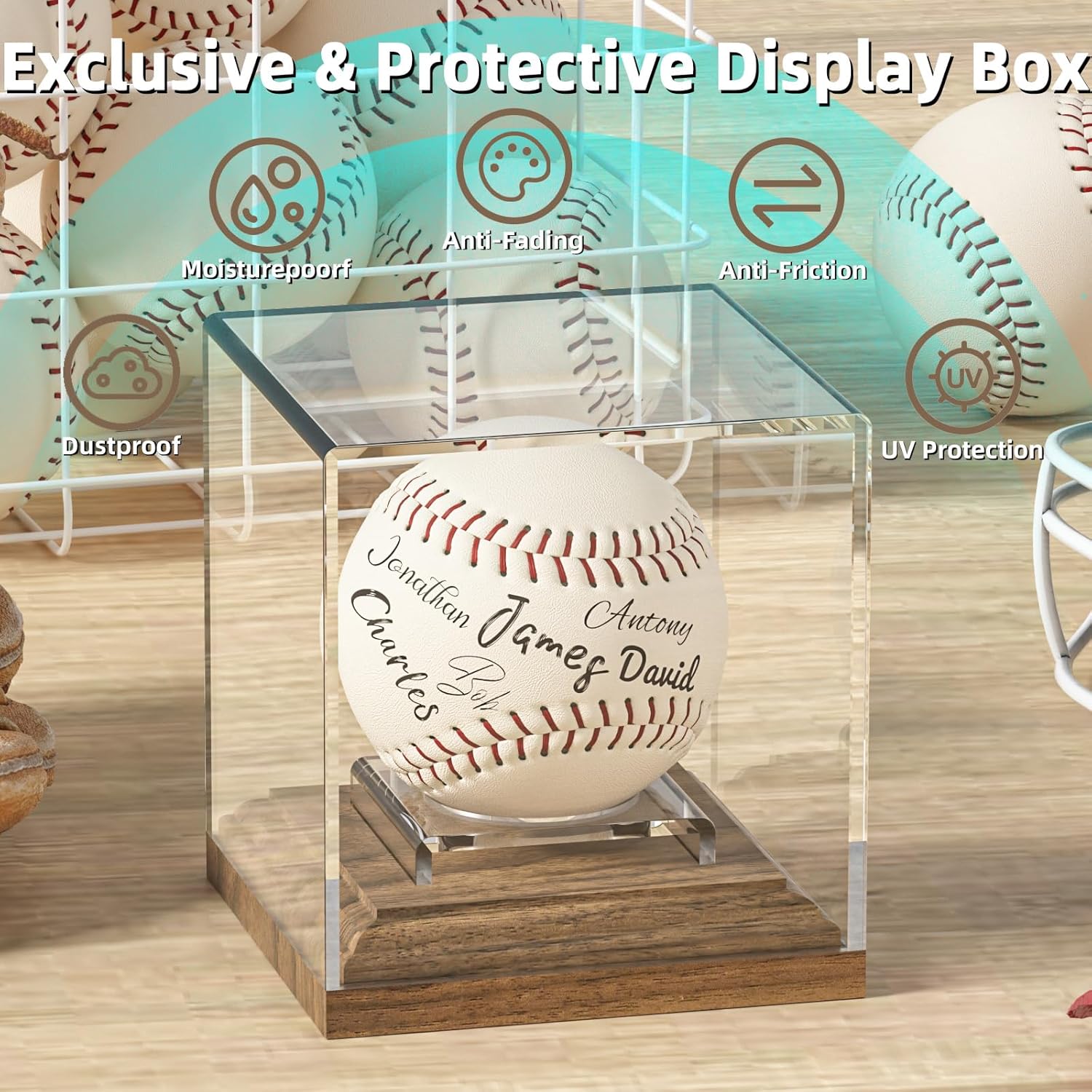 ODM Baseball Case Display for Balls Walnut Wood Base Acrylic Baseball Display Case Baseball Holder Stand Cube Memorabilia Showcase Autograph Ball Protector for Official Size Ball Display Custom Logo Service