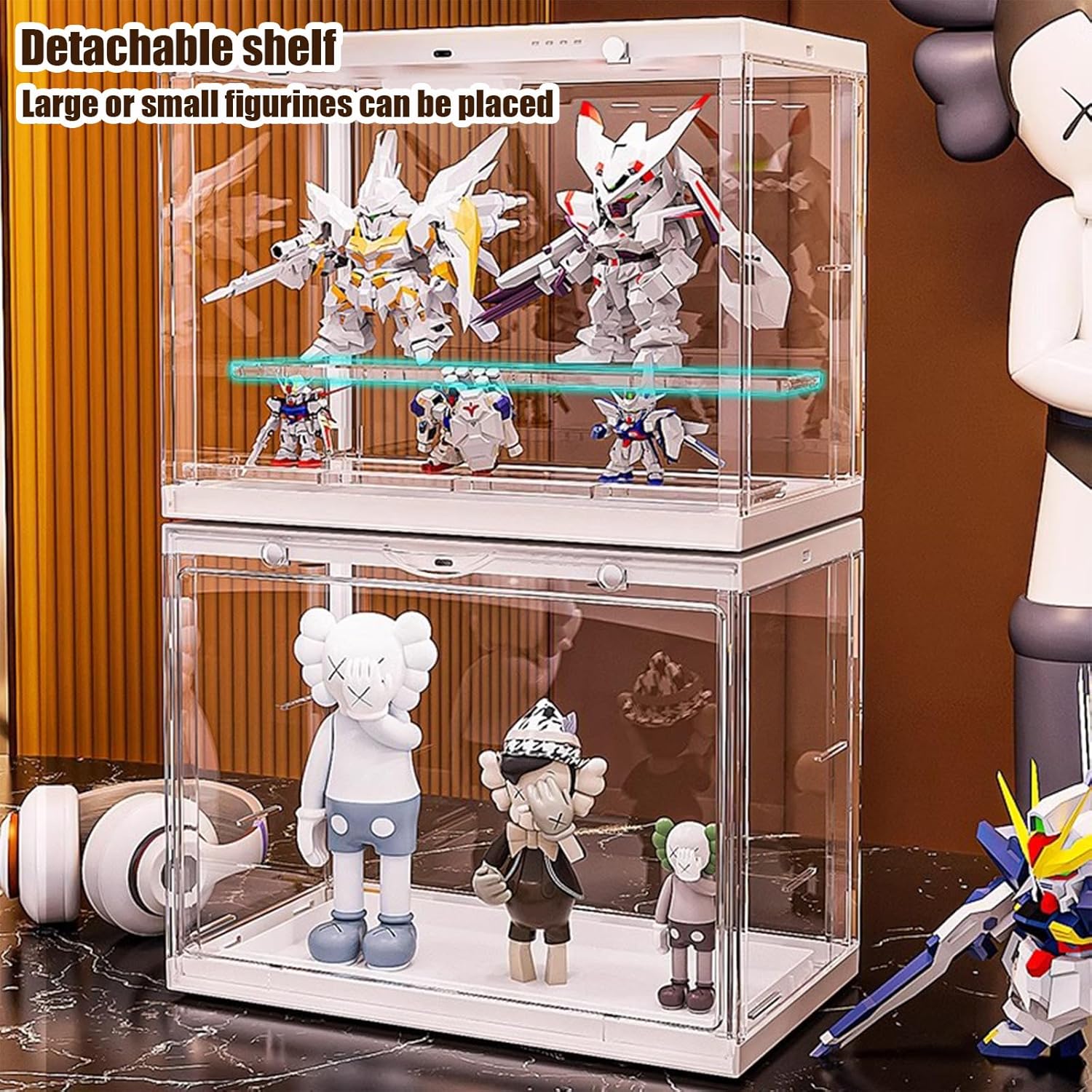 Private Label Acrylic Display Case - LED-Lit, 3 Layer Adjustable Clear Figure Display Case with Magnetic Door, Stackable Display Stand Box for Collectibles Action Figures Ecommerce Ready Product