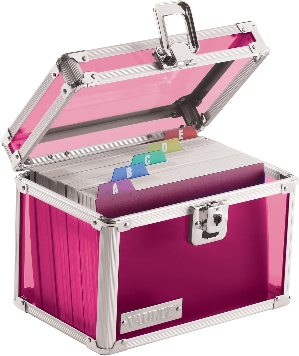 Private Label Vaultz Lockable Index Card Holder - Flash Card Organizer for Recipes, Passwords or Studying Holds 450 4x6 Notecards - Index Card Box Study Accessories, Pink Acrylic Custom Mold Development