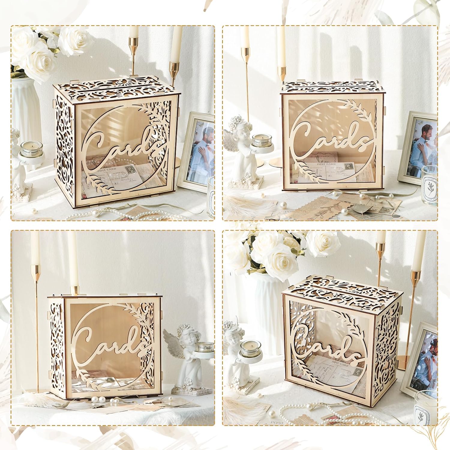 Private Label OurWarm Wedding Card Box for Wedding Reception, Wooden Wedding Card Boxes with a LED Lights, Gift Card Box Money Honeymoon Fund Box for Baby Shower Birthday Graduation Party Rustic Wedding Decorations Ecommerce Ready Product