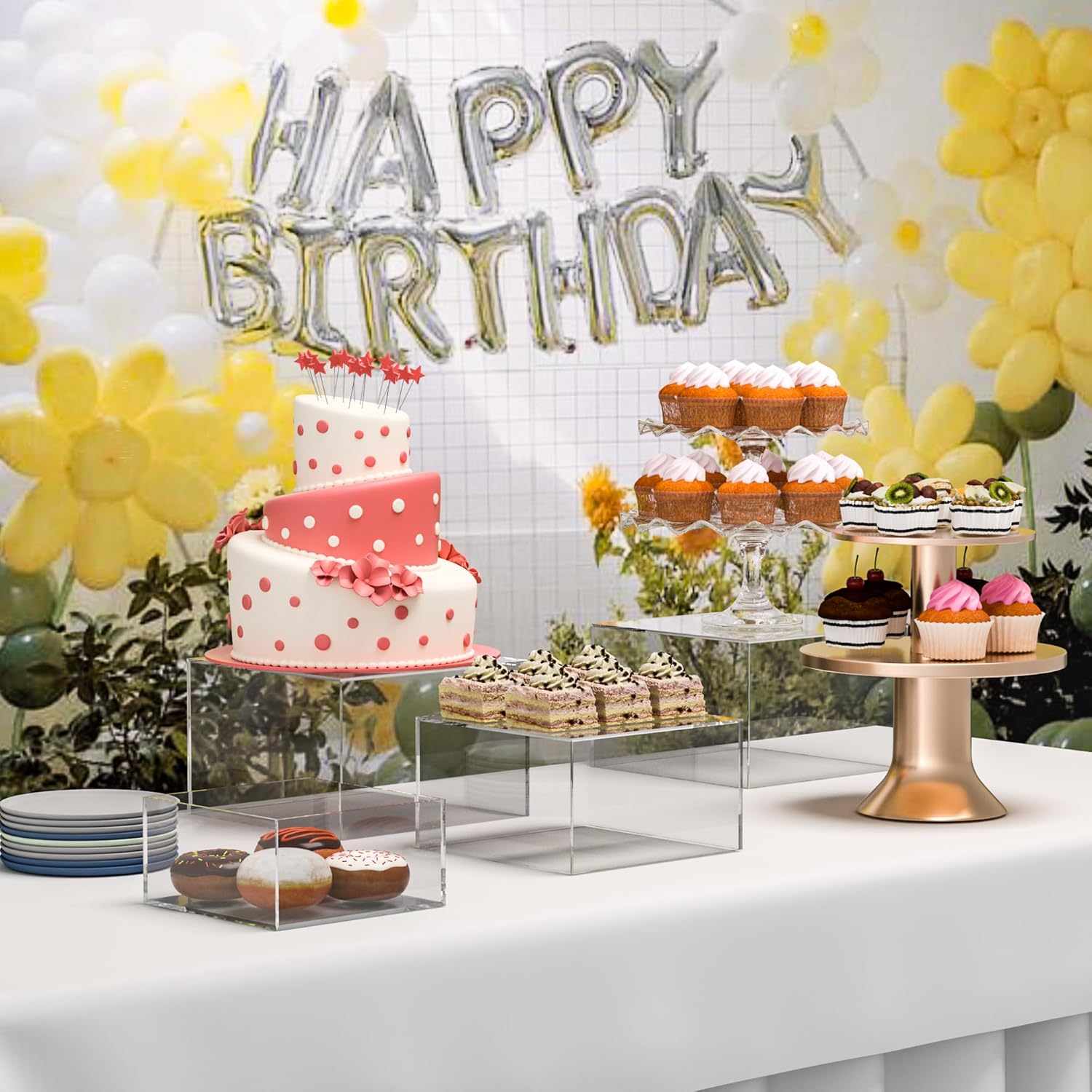 ODM Acrylic Dessert Stand,Buffet Risers, Food Risers, Multi-Purpose Cake Stand for Parties, Weddings, Birthdays, Catering, Jewelry, and Collectibles Acrylic Cube Boxes Display Nesting Risers with Hollow Bottoms(Clear, 6"x7"x8") Custom Logo Service