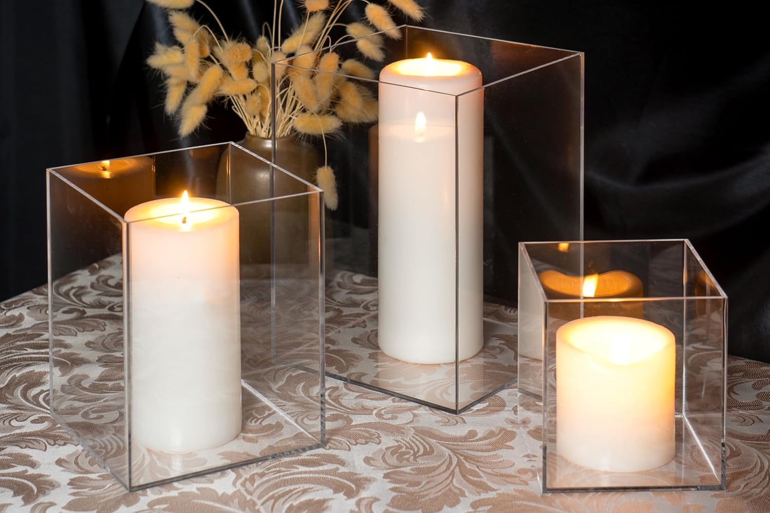 Private Label Red Co. Set of 3 (5", 7", 9") Square Clear Acrylic Event Decor Display Pedestal Stands with Polished Edges OEM Wholesale Manufacturer
