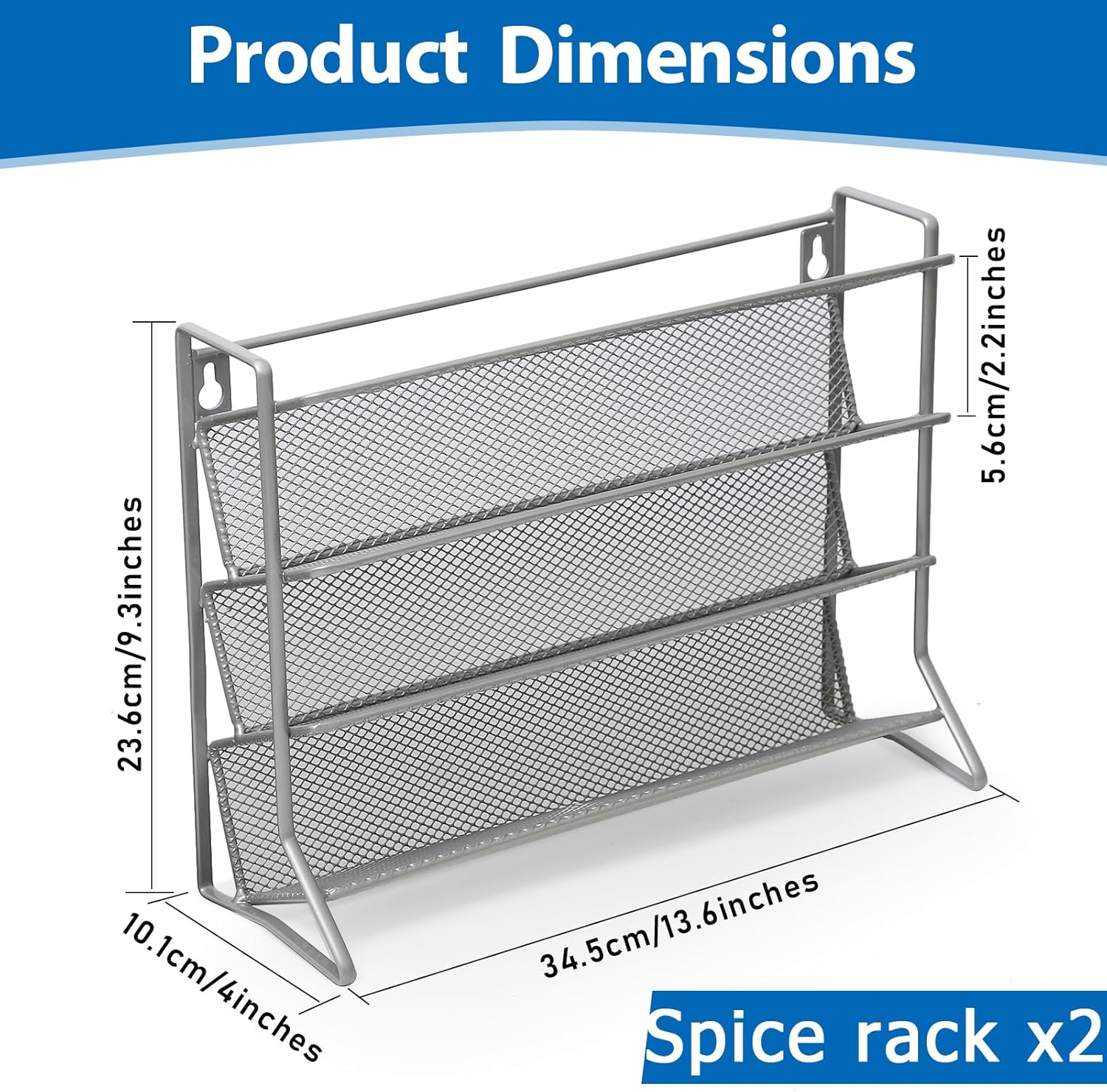 Private Label 2PCS 4Tier Spice Rack for Counter Free Standing,Spice Rack for Inside Cupboard Hanging Wall Mounted Spice Seasoning Organiser Spice Jars Bottle Organizer for Kitchen Pantry（Silver） Dropshipping Friendly