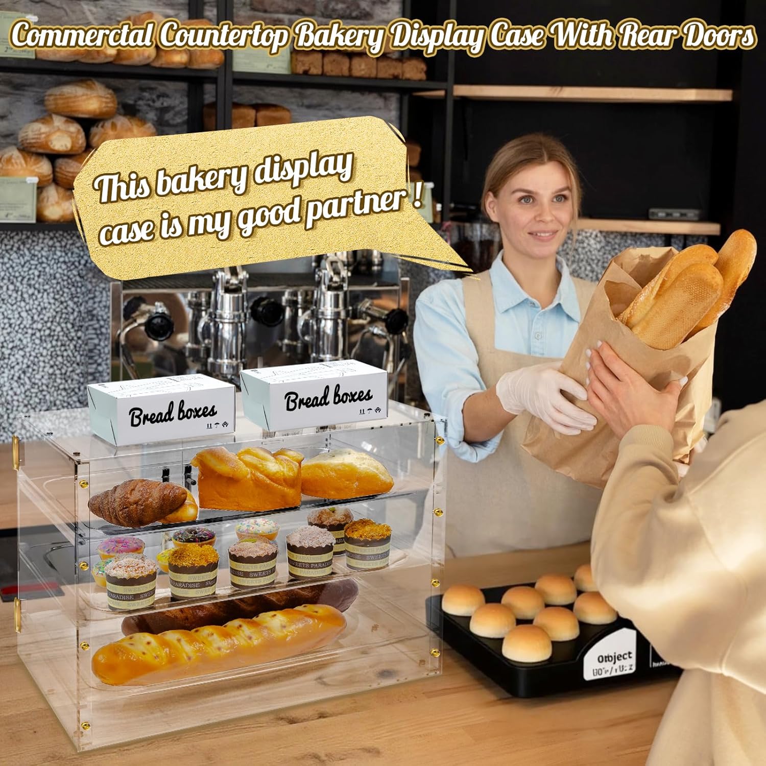 Wholesale OEM ODM 3 Tray Bakery Display Case for Commercial Countertop, 21" x 17" x 16" Cookie Display Case with Magnetic Rear Doors & Removable Trays, Acrylic Pastry Display Case for Desserts Bread Donut Bagels Factory & Supplier