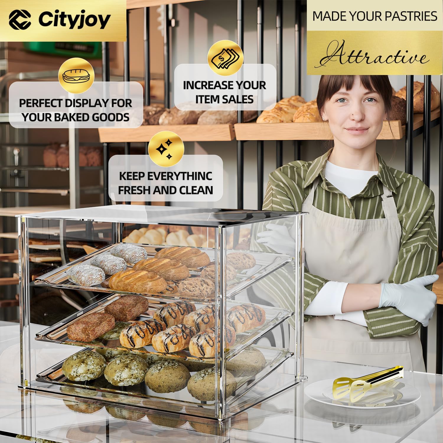 Wholesale OEM ODM 3-Tier Commercial Bakery Display Case with Removable Shelves & Magnetic Doors – Clear Acrylic Countertop Dessert Display Cabinet for Donuts, Cakes, Pastries Factory & Supplier