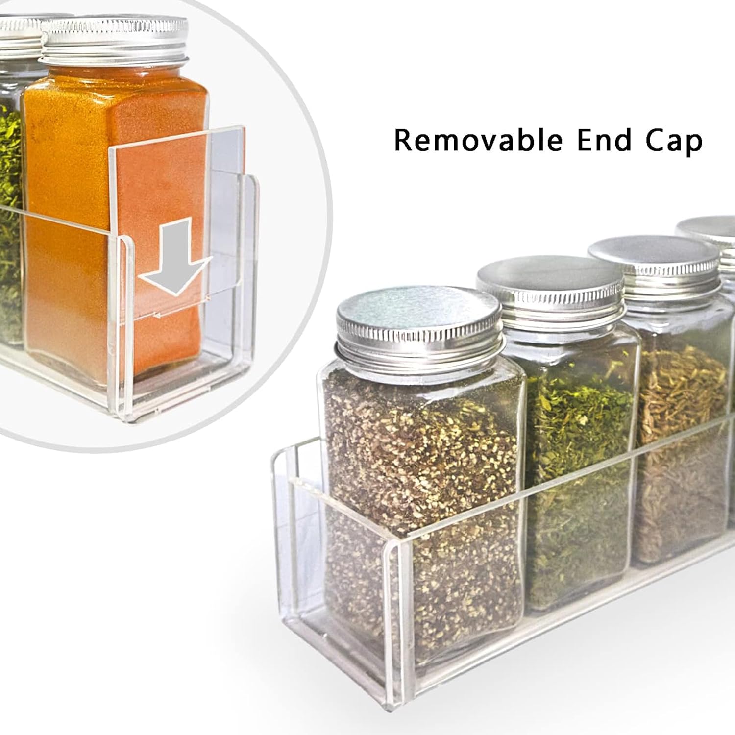 Private Label PMMASTO Adhesive Acrylic Spice Rack Organizer for Wall with Nano Double Sided Tape, Spice Shelf Organization for Kitchen Cabinet Door/Pantry Door, Wall Mount Seasoning Rack (Clear-2 Pack) Dropshipping Friendly