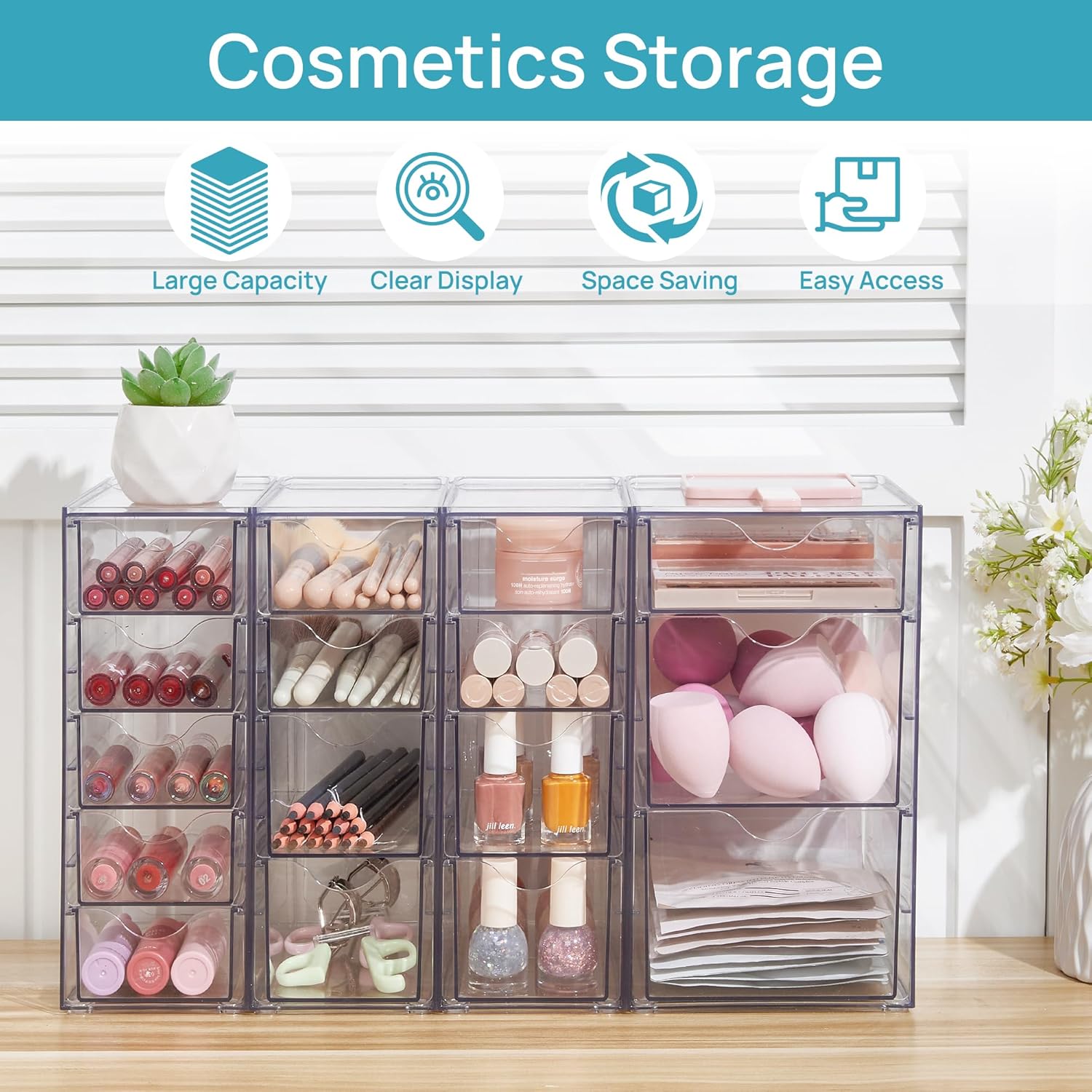 Private Label Vtopmart Acrylic Organizer with 16 Drawers (4 Set),Clear Storage Drawers for Office Supplies,Desk Organization and Storage for Makeup,Jewelry,Art Crafts Custom Logo Service