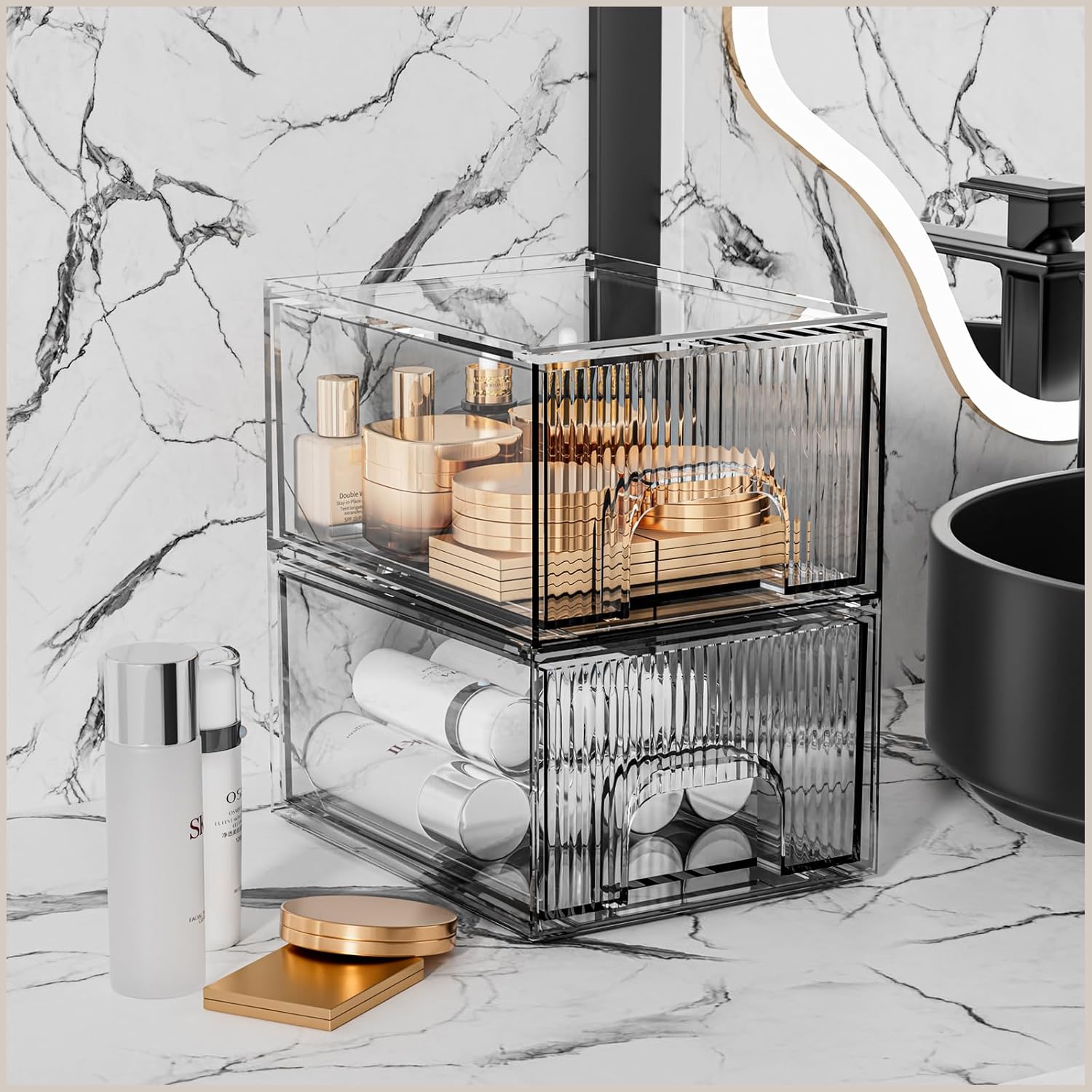 Private Label ZHIAI 2 Pack Clear Stackable Cosmetic Organizer, Acrylic Drawer, Plastic Organizer for Dresser, Vanity, Kitchen Cabinet, Pantry, Home Organization and Storage Custom Logo Service
