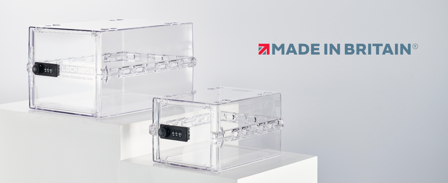 Private Label Lockabox One™ | Premium Lock Box | 10 Litre Combination Lock Box For Food, Medicine & Home Safety | External Size 12 x 8 x 6.6 inches (Crystal) Custom Mold Development