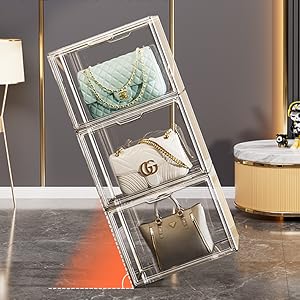 Stackable Plastic Storage Bins Magnetic Attraction Lid, Dustproof Protection Showcase