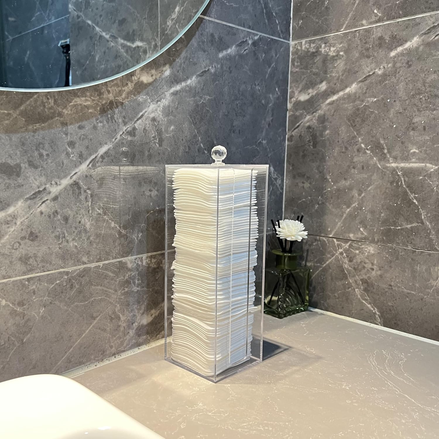 Private Label Acrylic Clean Pad Storage Box for Clean Skin Club, Cotton Pad Dispenser, Square Rounds Cotton Pad Holder (Pad Not Included) - Vertical with Lid Custom Logo Service