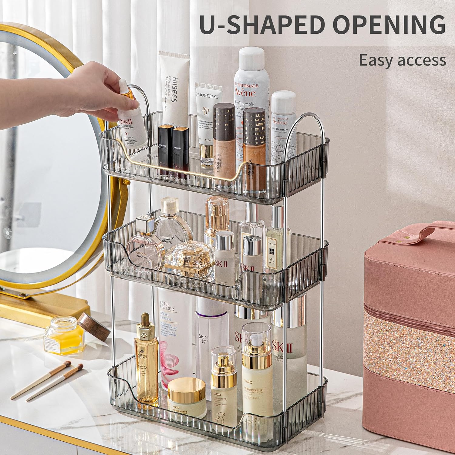 Private Label 3 Tier Bathroom Organizer Countertop Makeup Perfume Tray Skincare Organizer for Bathroom Dresser Vanity (Grey) Factory Direct Price