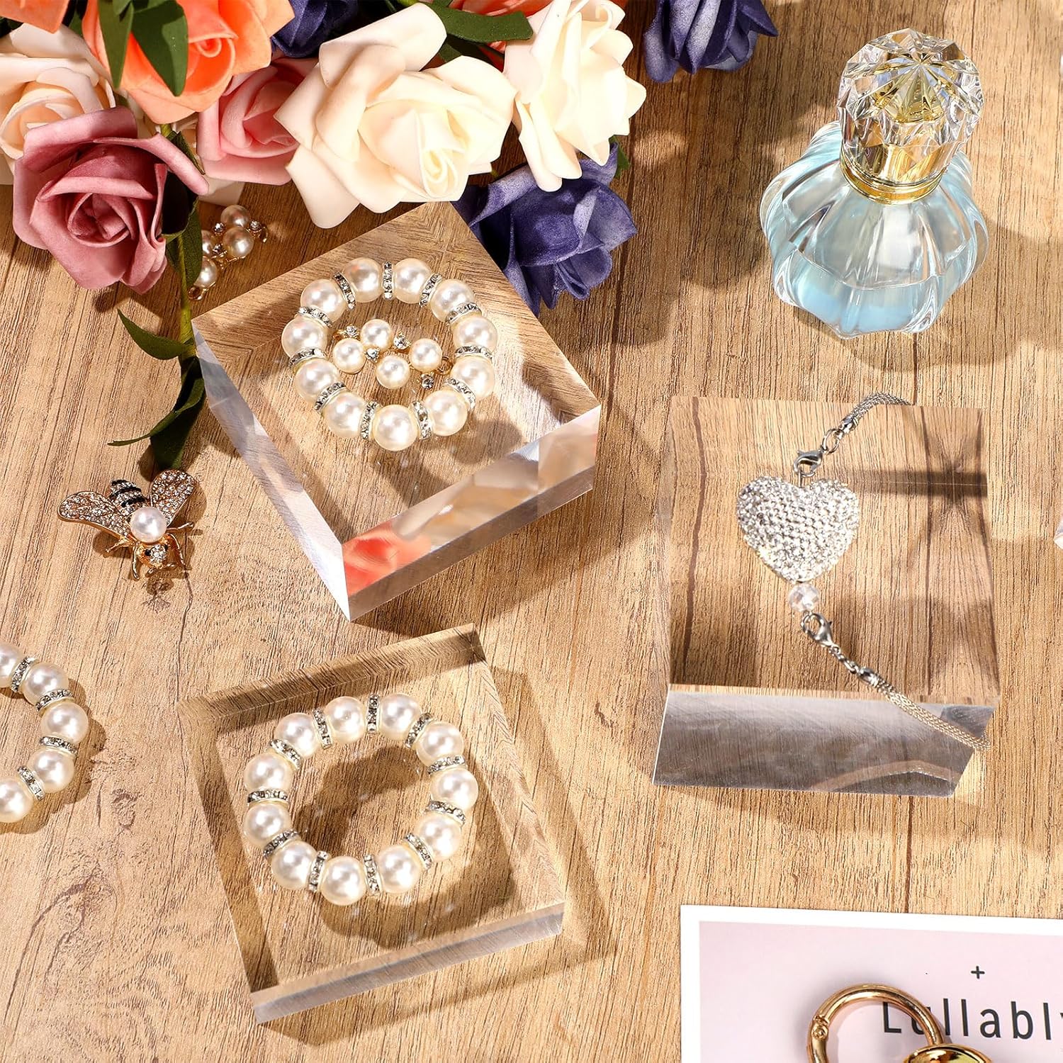 ODM Geelin 6 Pcs Acrylic Square Display Block Clear Polished Acrylic Cube Solid Display Risers Stands for Display Pedestal Stand for Jewelry Perfume Collection, 3 Size Custom Logo Service